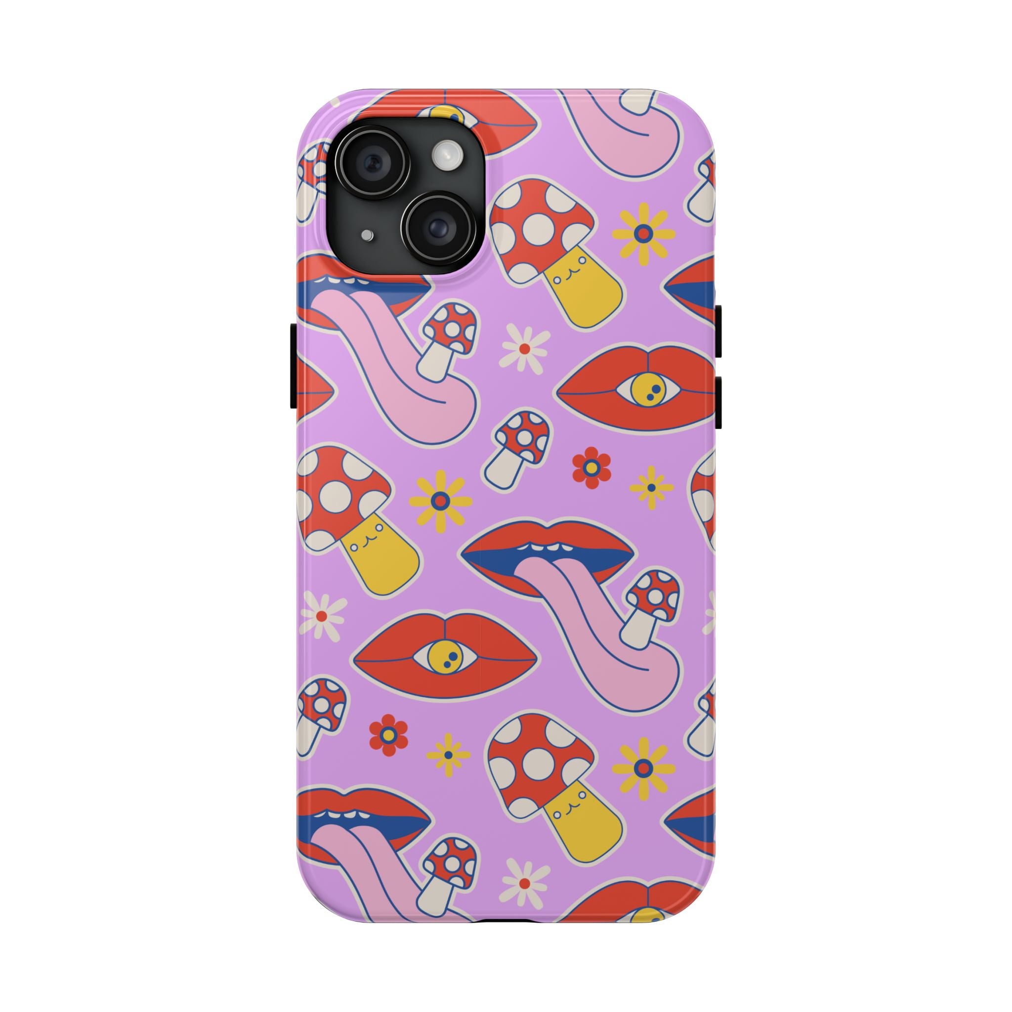 70s Lips Mushrooms Flower Power Purple Phone Case 💜🍄🌼