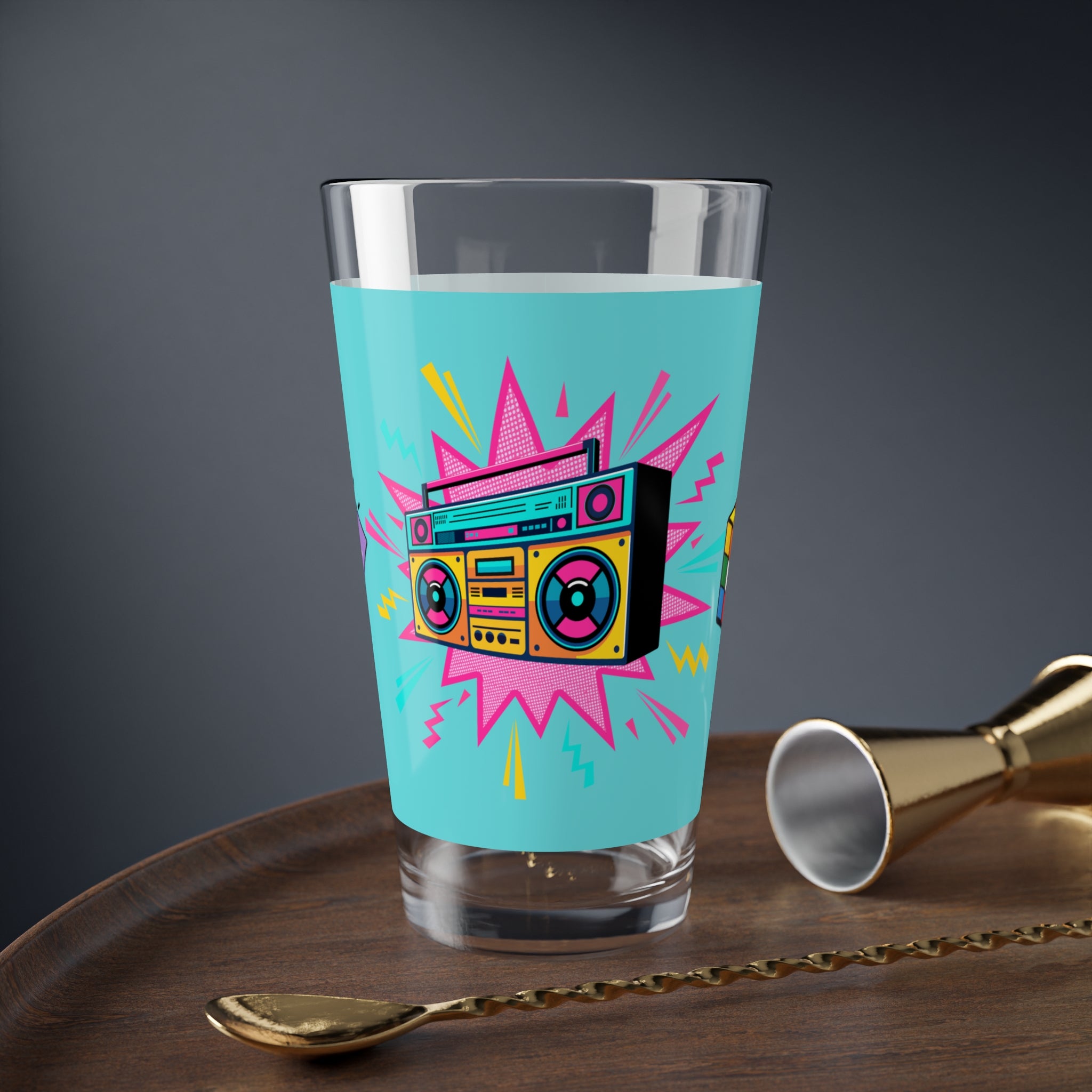🎵 80s Boombox Mixtape Rubik’s Cube Glass