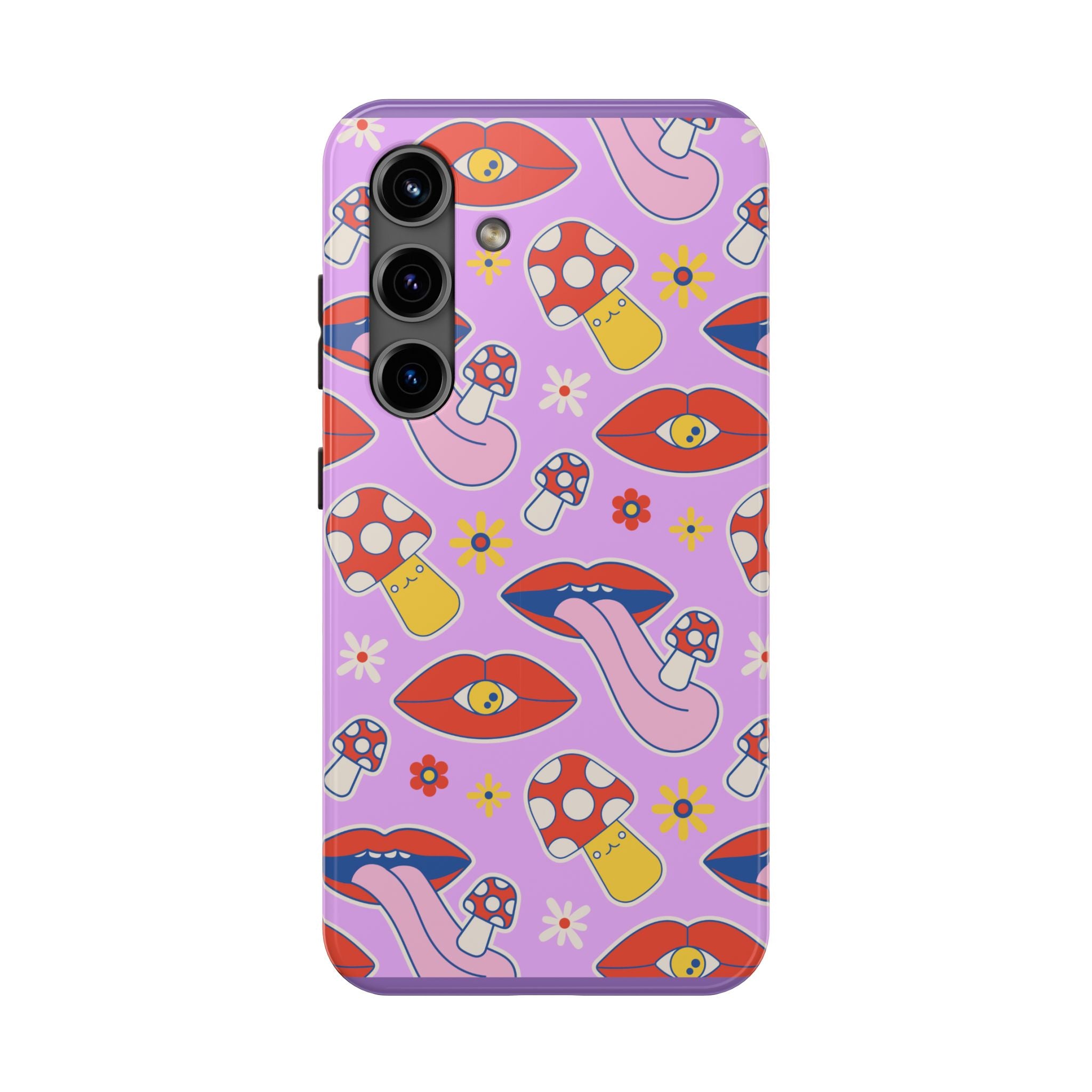 70s Lips Mushrooms Flower Power Purple Phone Case 💜🍄🌼