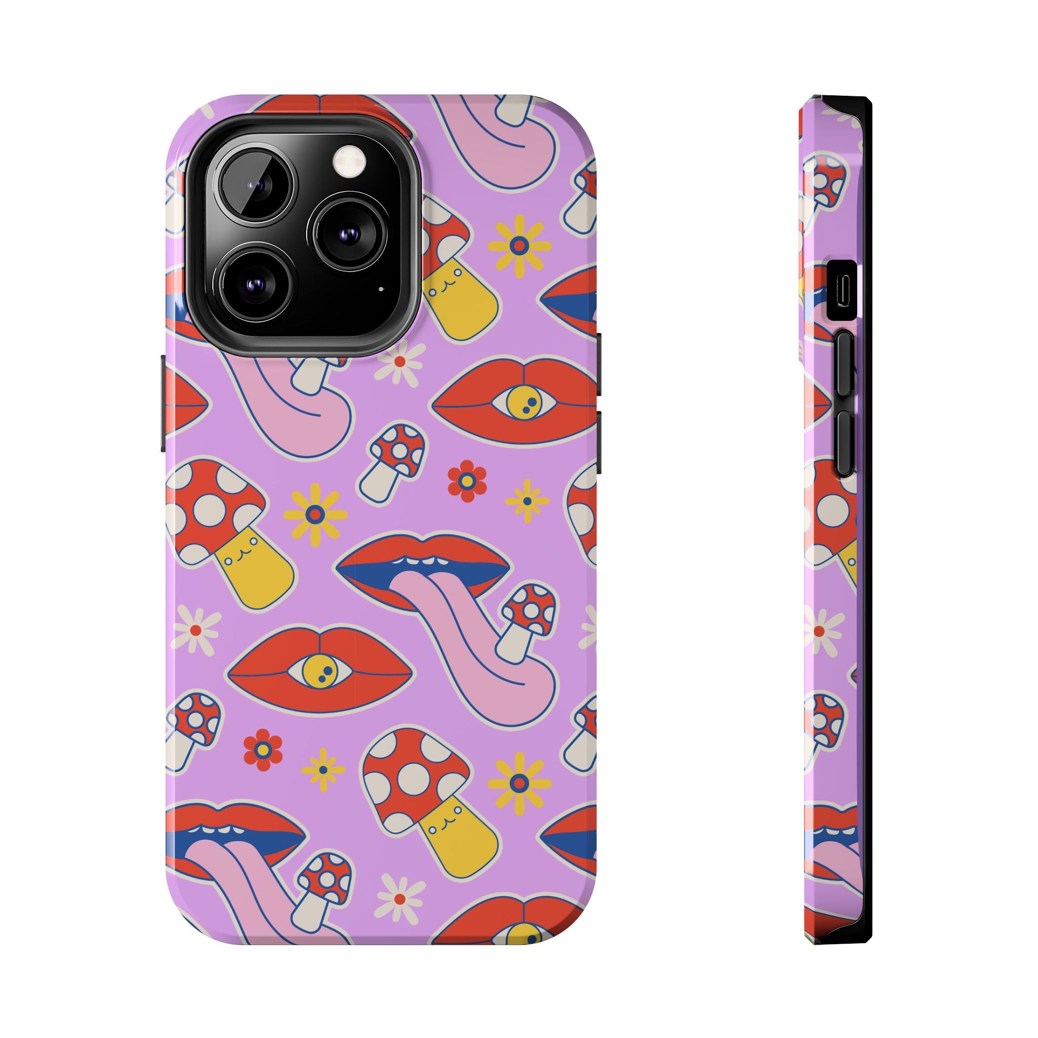 70s Lips Mushrooms Flower Power Purple Phone Case 💜🍄🌼
