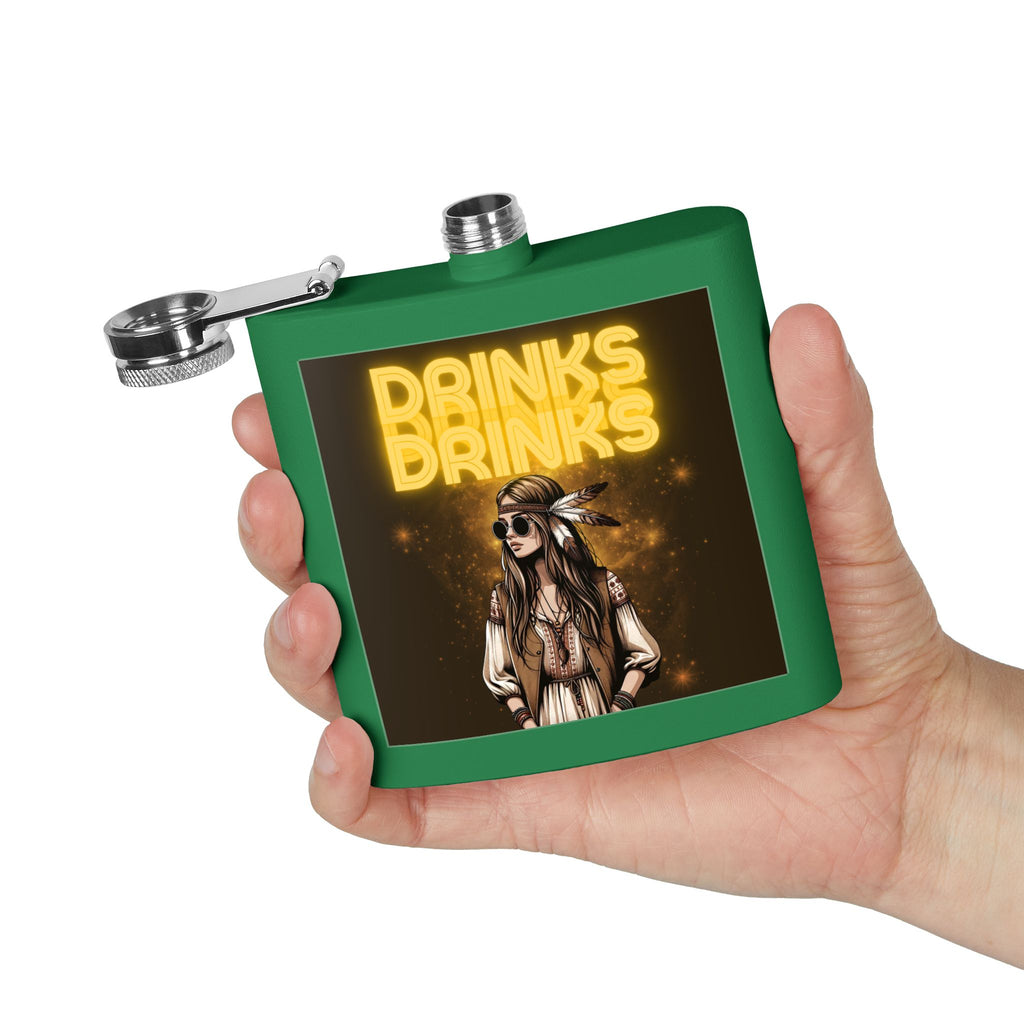 Drinks Drinks Drinks – Hippie Woman Vintage Flask