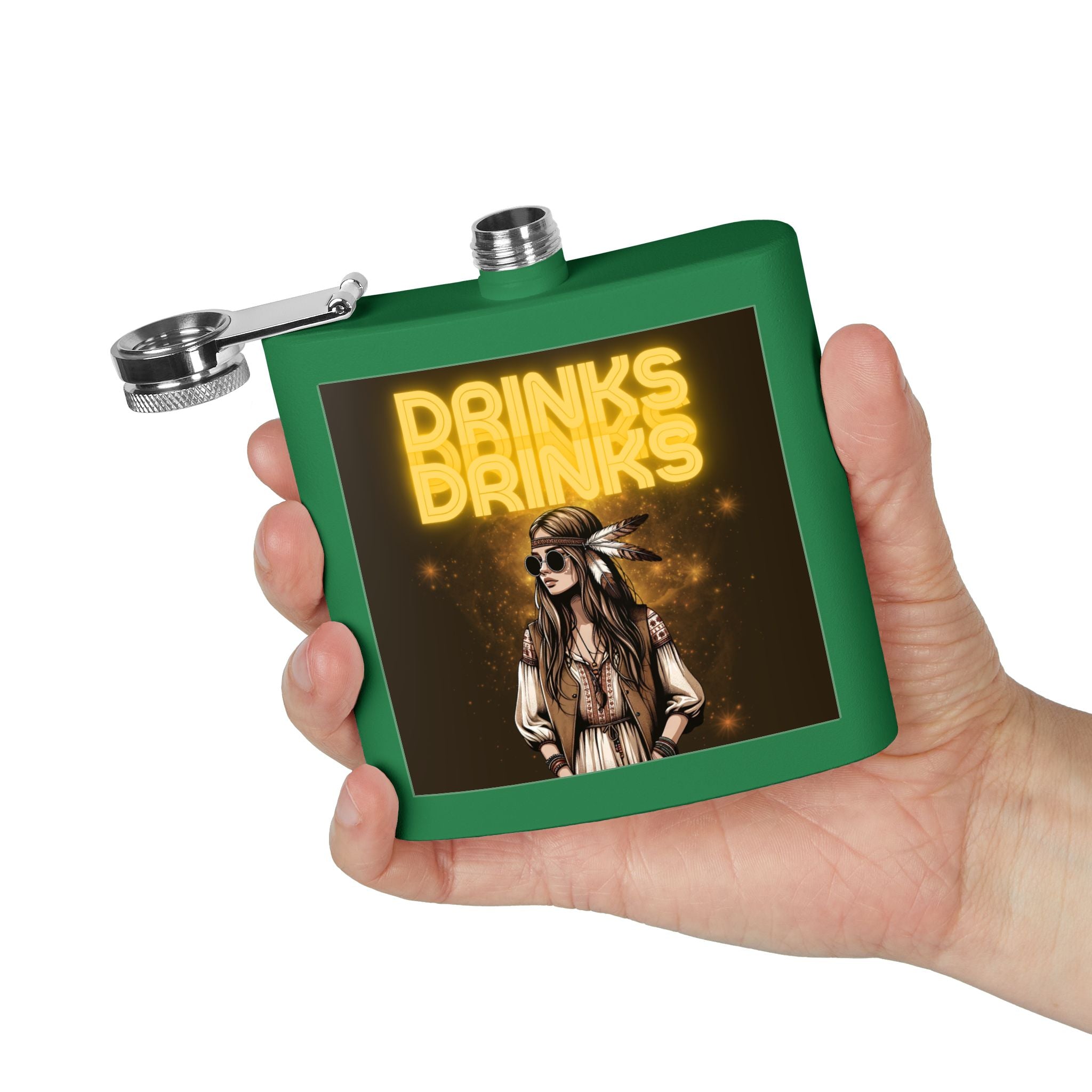 Drinks Drinks Drinks – Hippie Woman Vintage Flask