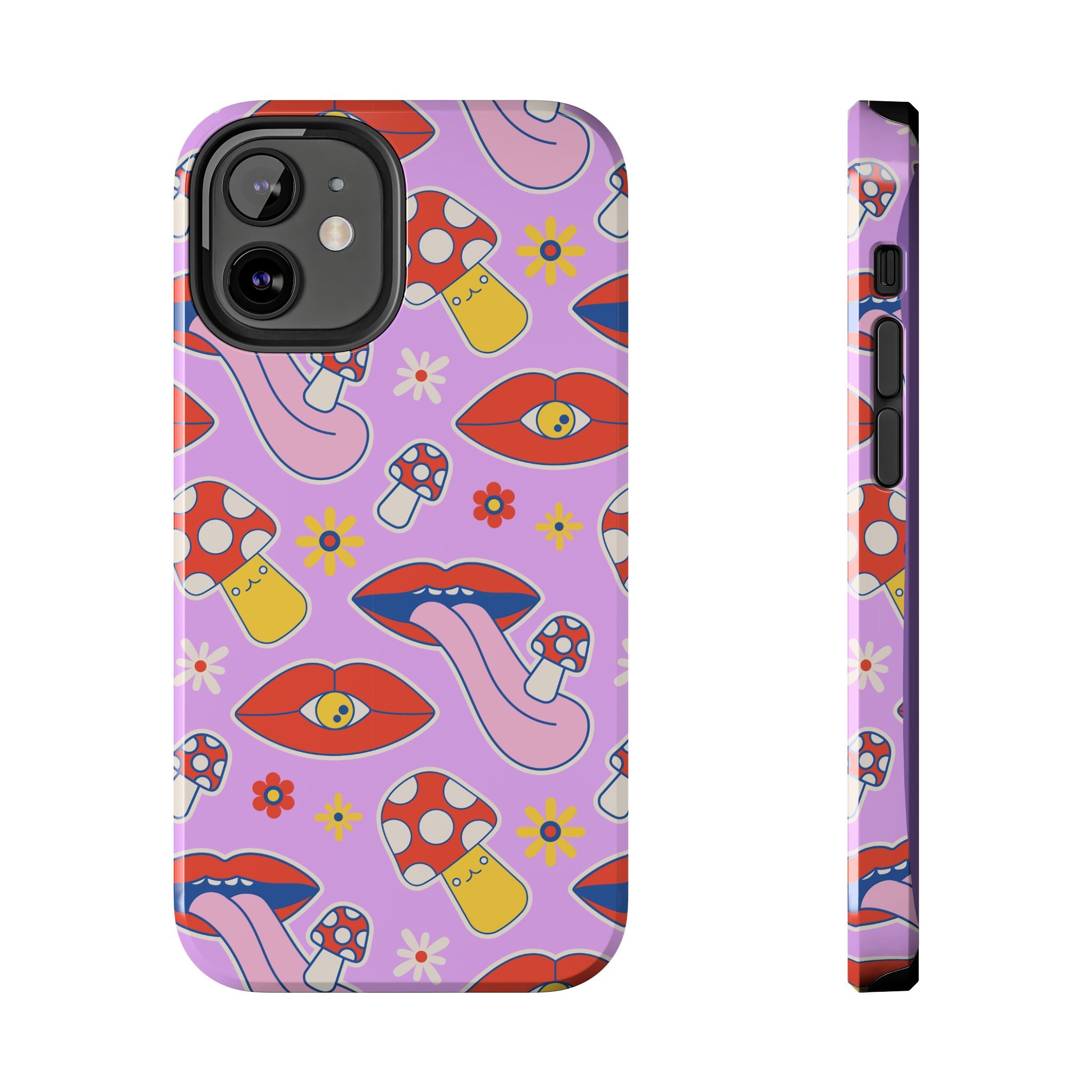 70s Lips Mushrooms Flower Power Purple Phone Case 💜🍄🌼