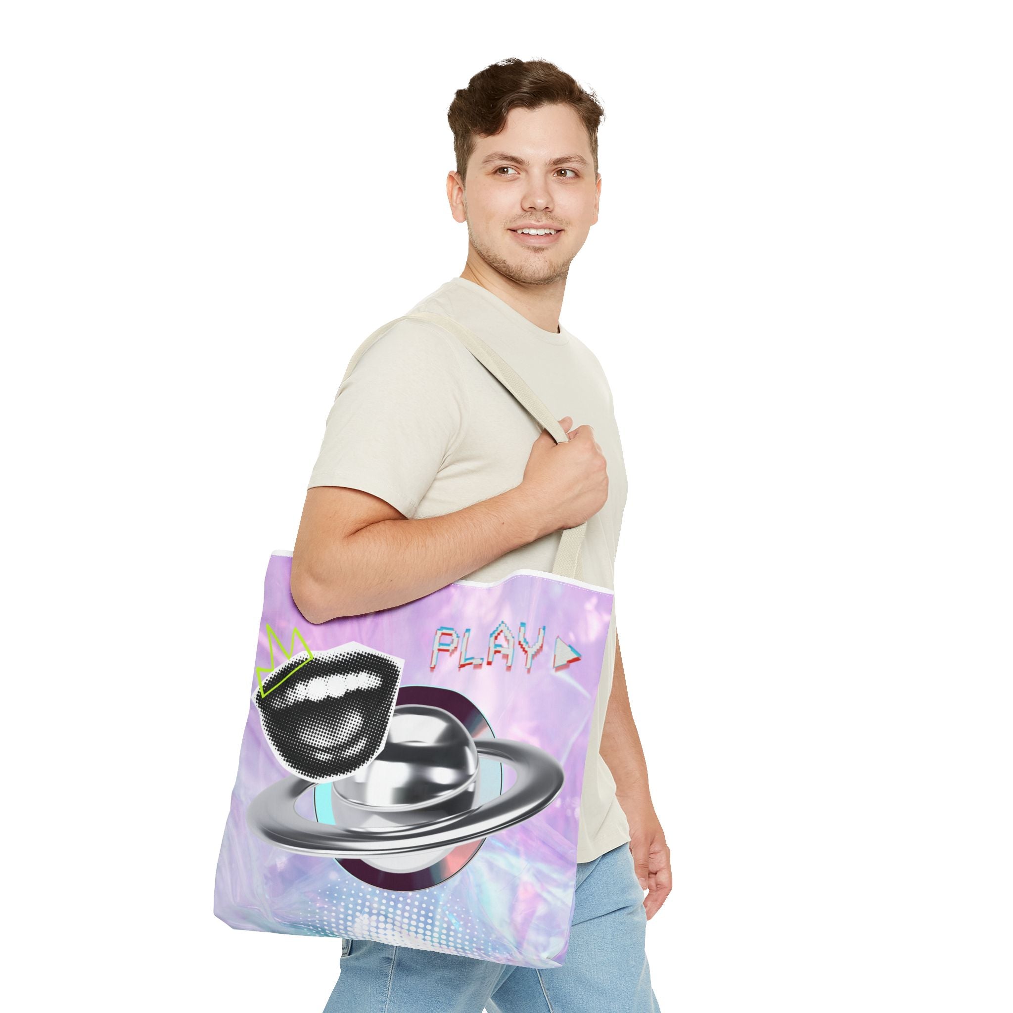🪐💻 Y2K Saturn Start Button Tote Bag ✨🌈