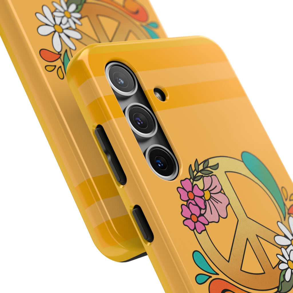 60s–70s Yellow Peace Sign Phone Case ✌️📱