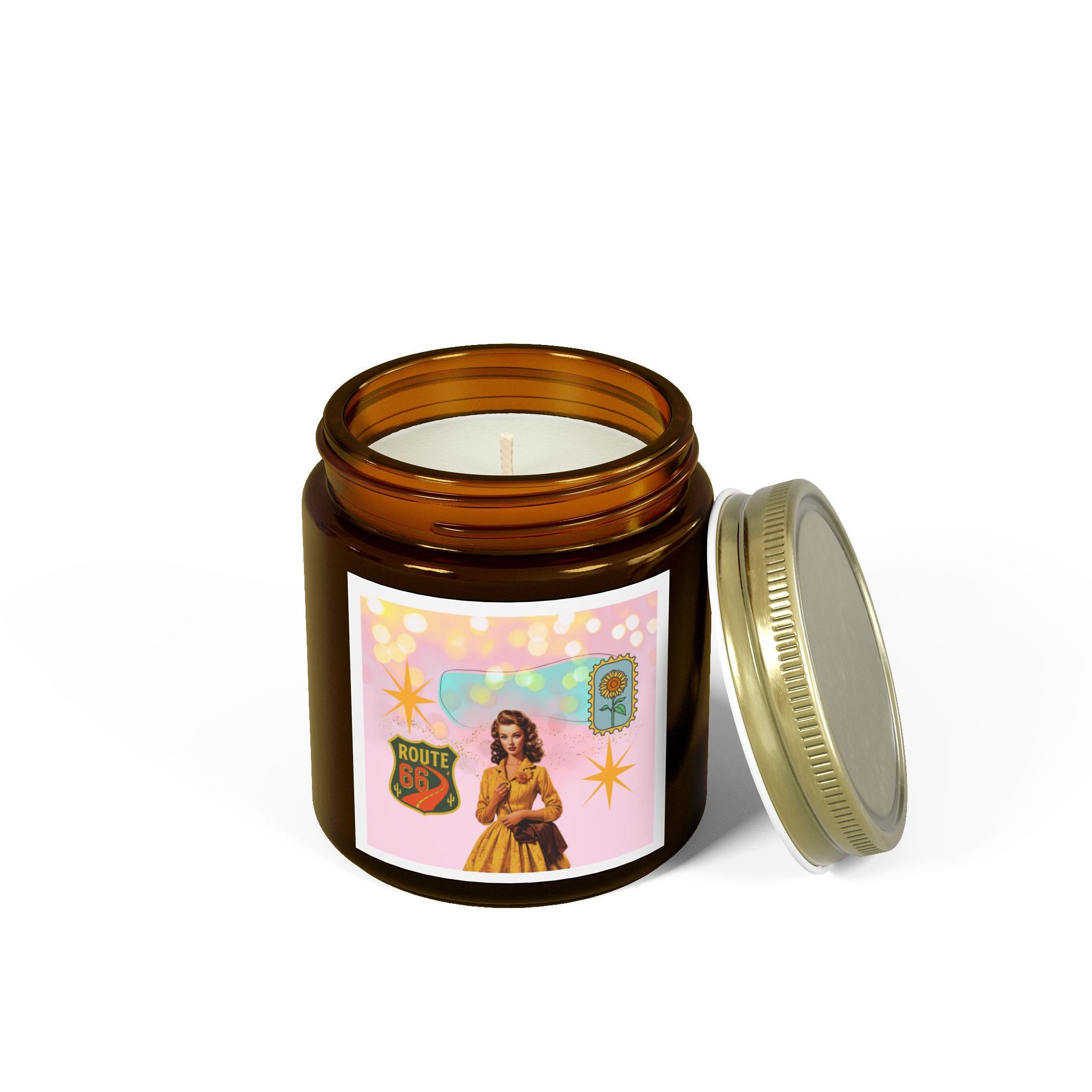 50s Route 66 Stamp Candle 🚗🕯️