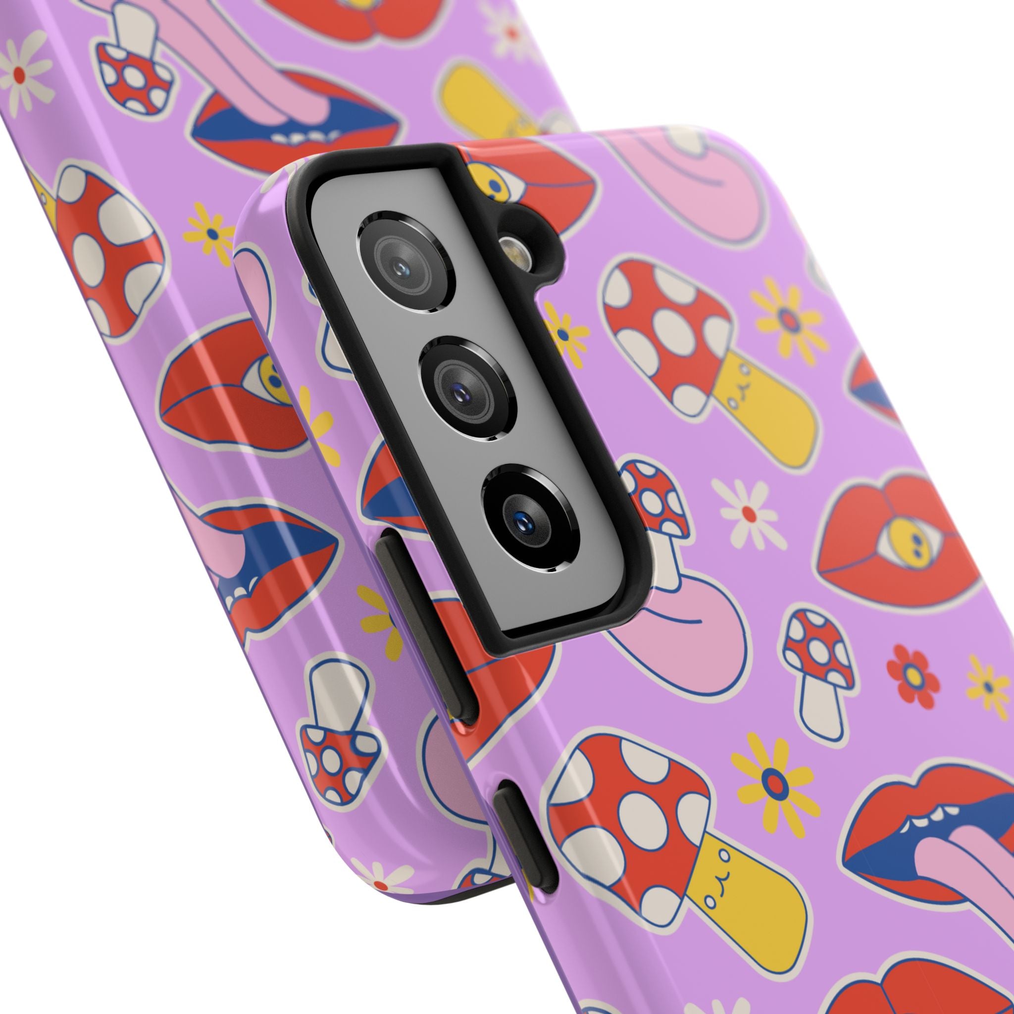 70s Lips Mushrooms Flower Power Purple Phone Case 💜🍄🌼