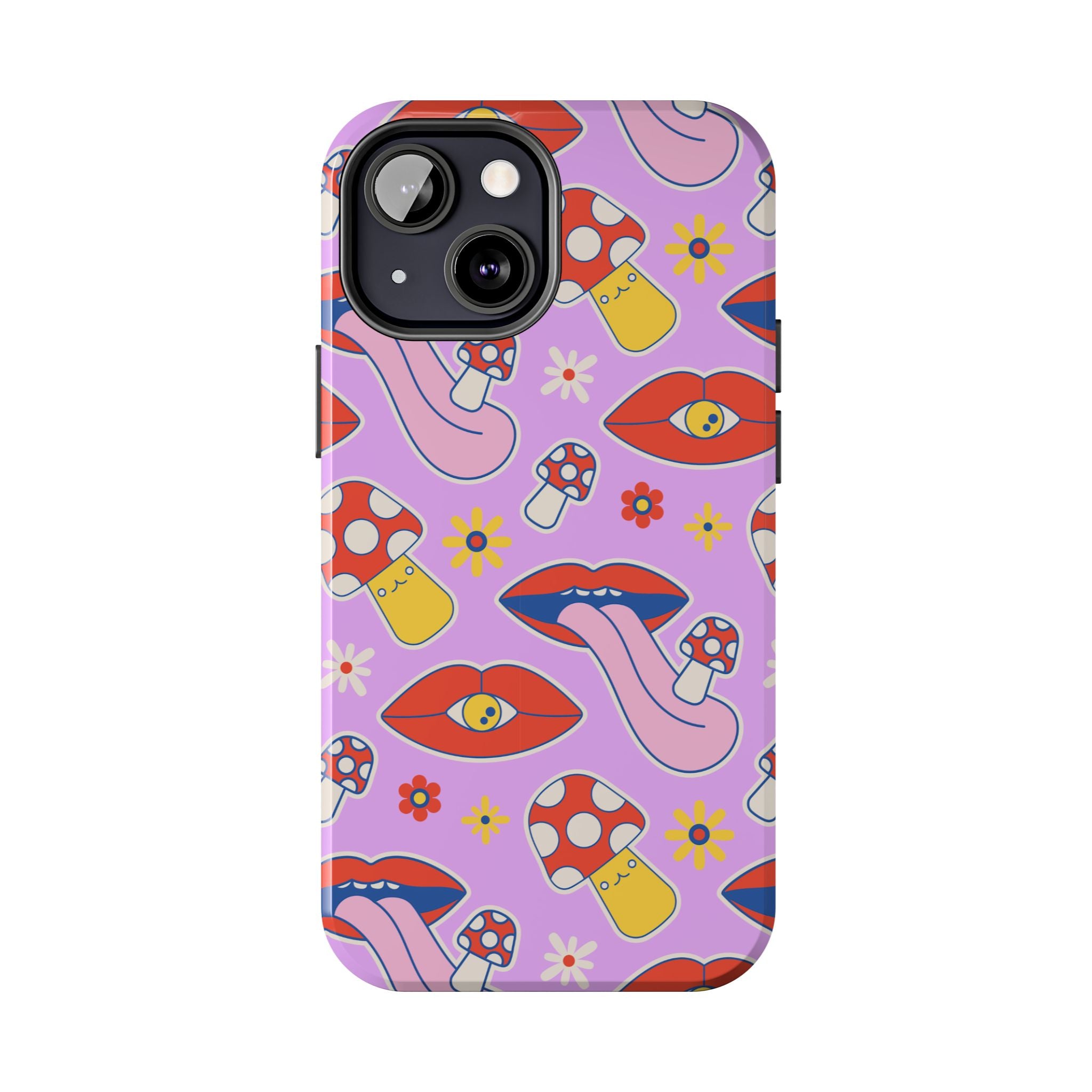 70s Lips Mushrooms Flower Power Purple Phone Case 💜🍄🌼