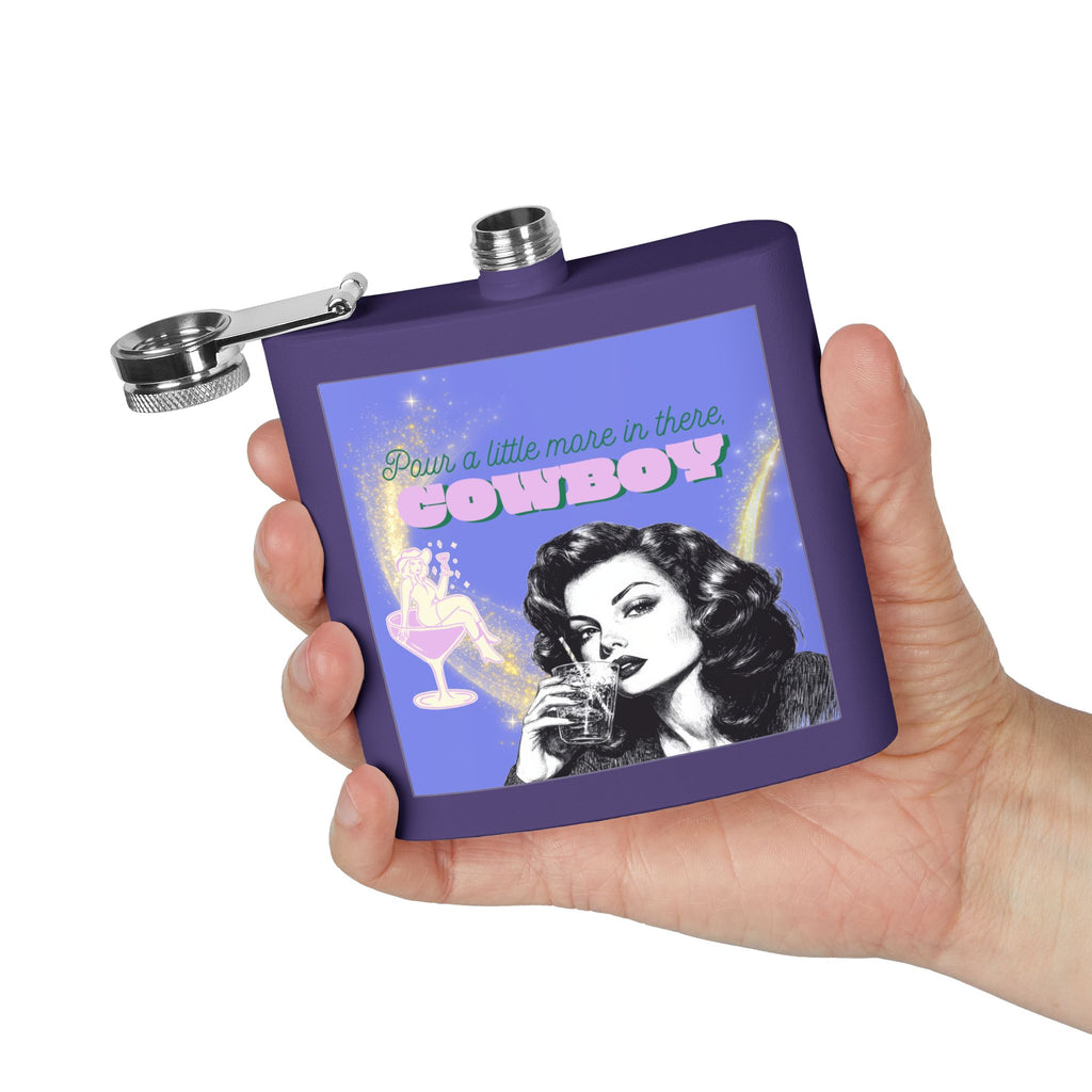 Pour a Little More in There, Cowboy – Retro Woman Flask
