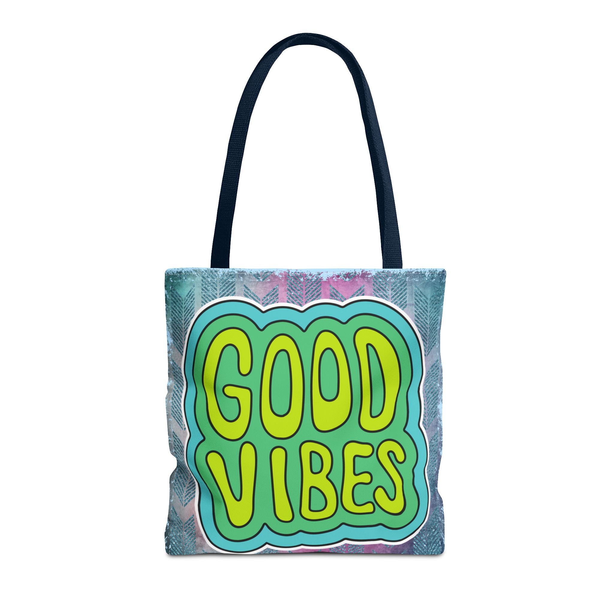 💚 70s Good Vibes Green & Blue Retro Throwback Tote Bag