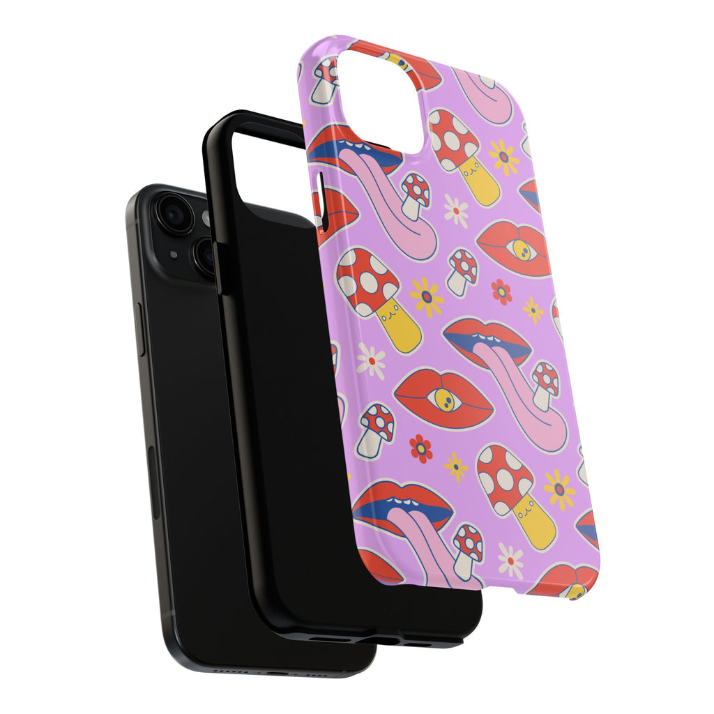 70s Lips Mushrooms Flower Power Purple Phone Case 💜🍄🌼