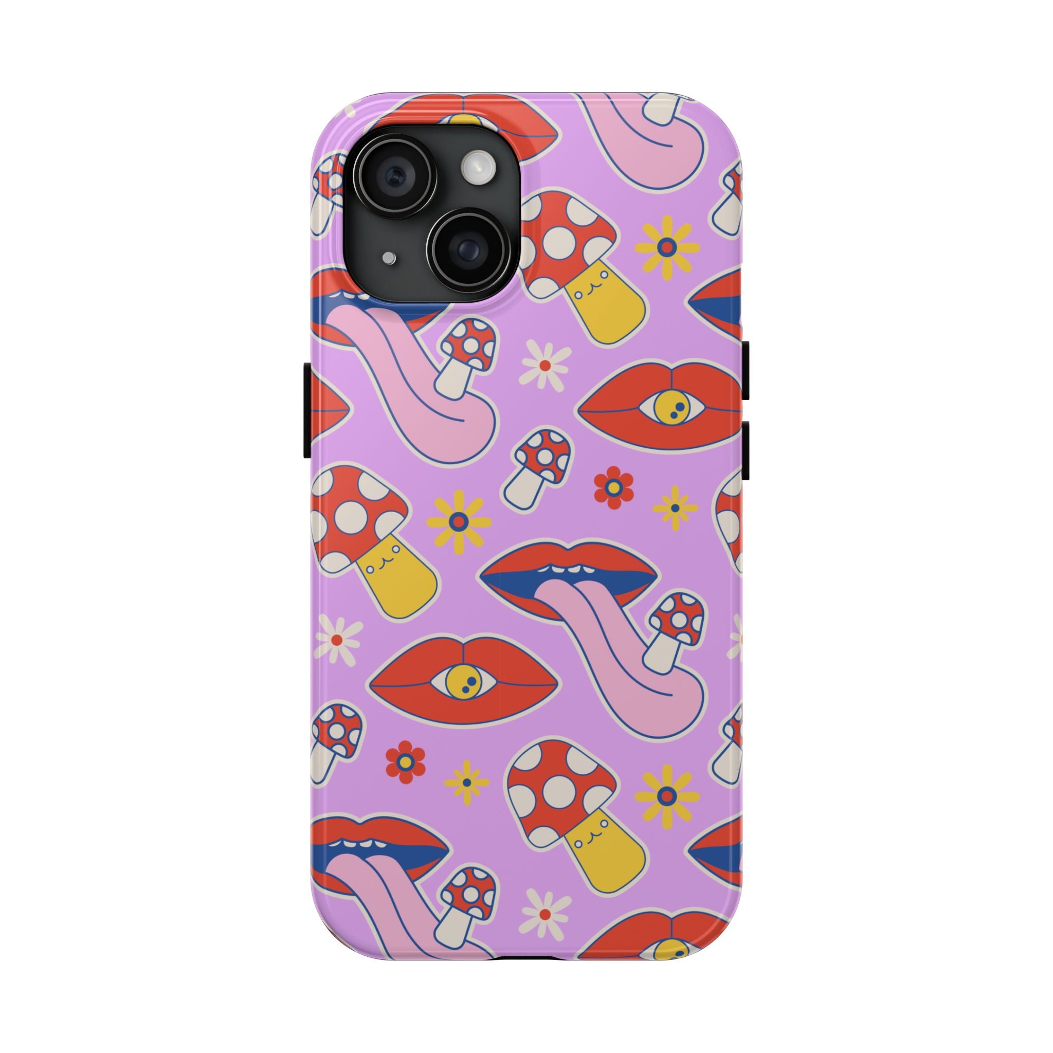70s Lips Mushrooms Flower Power Purple Phone Case 💜🍄🌼