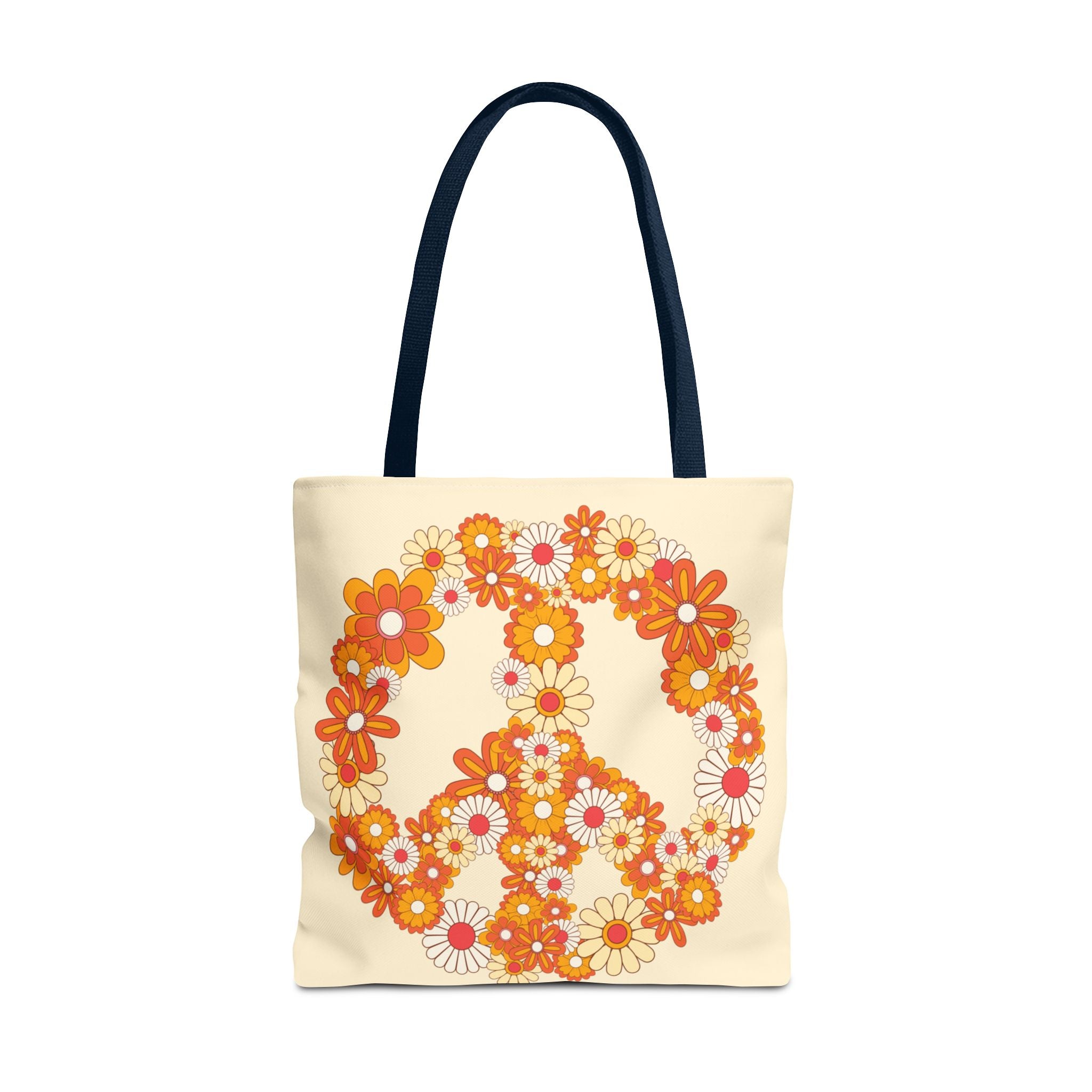 ✌️ 70s Floral Hippie Peace Sign Tote Bag
