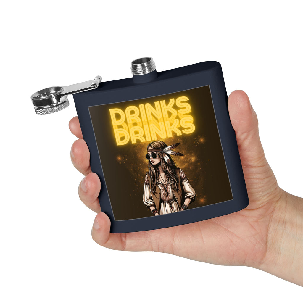 Drinks Drinks Drinks – Hippie Woman Vintage Flask