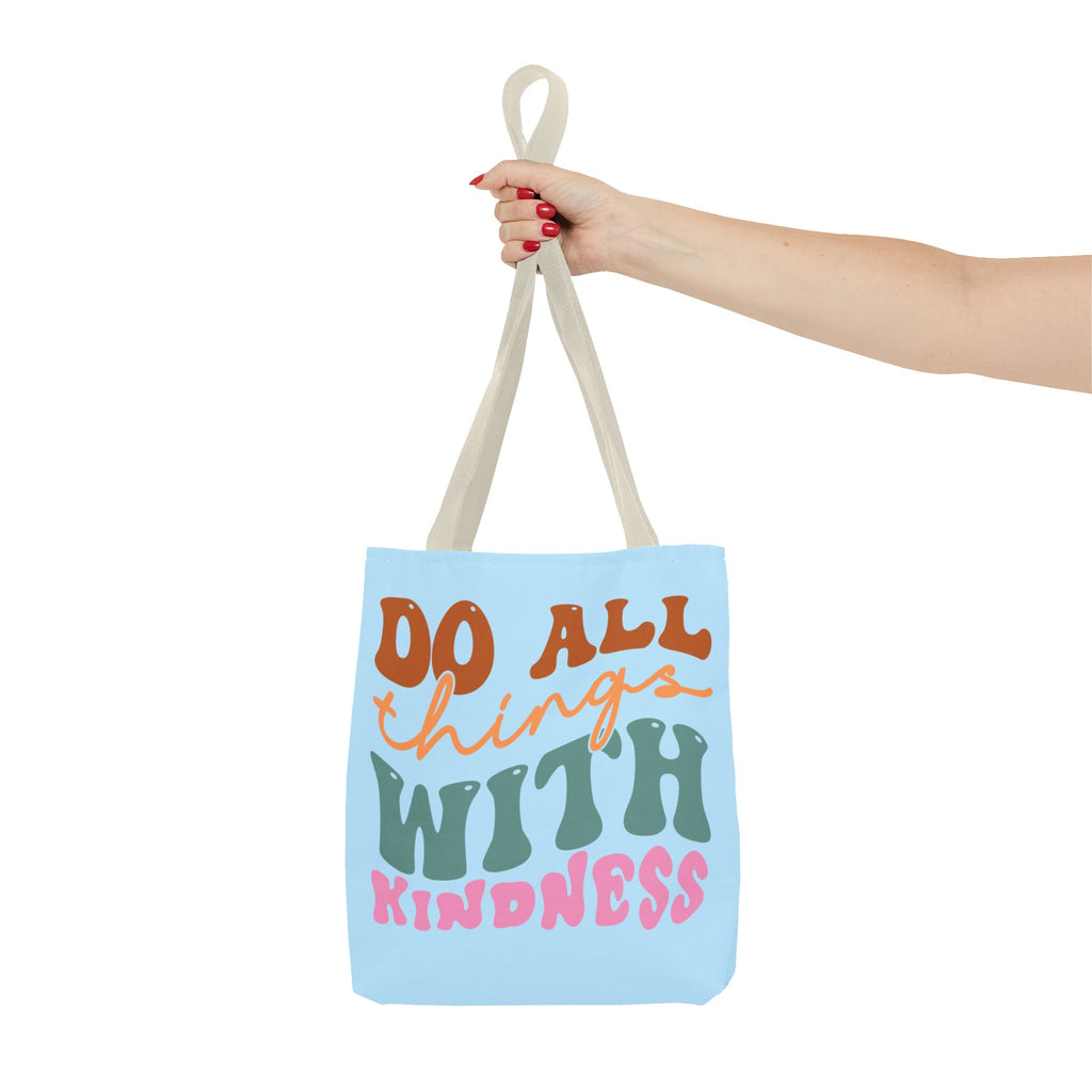 🌸 60s “Do All Things With Kindness” Retro Tote Bag – Baby Blue