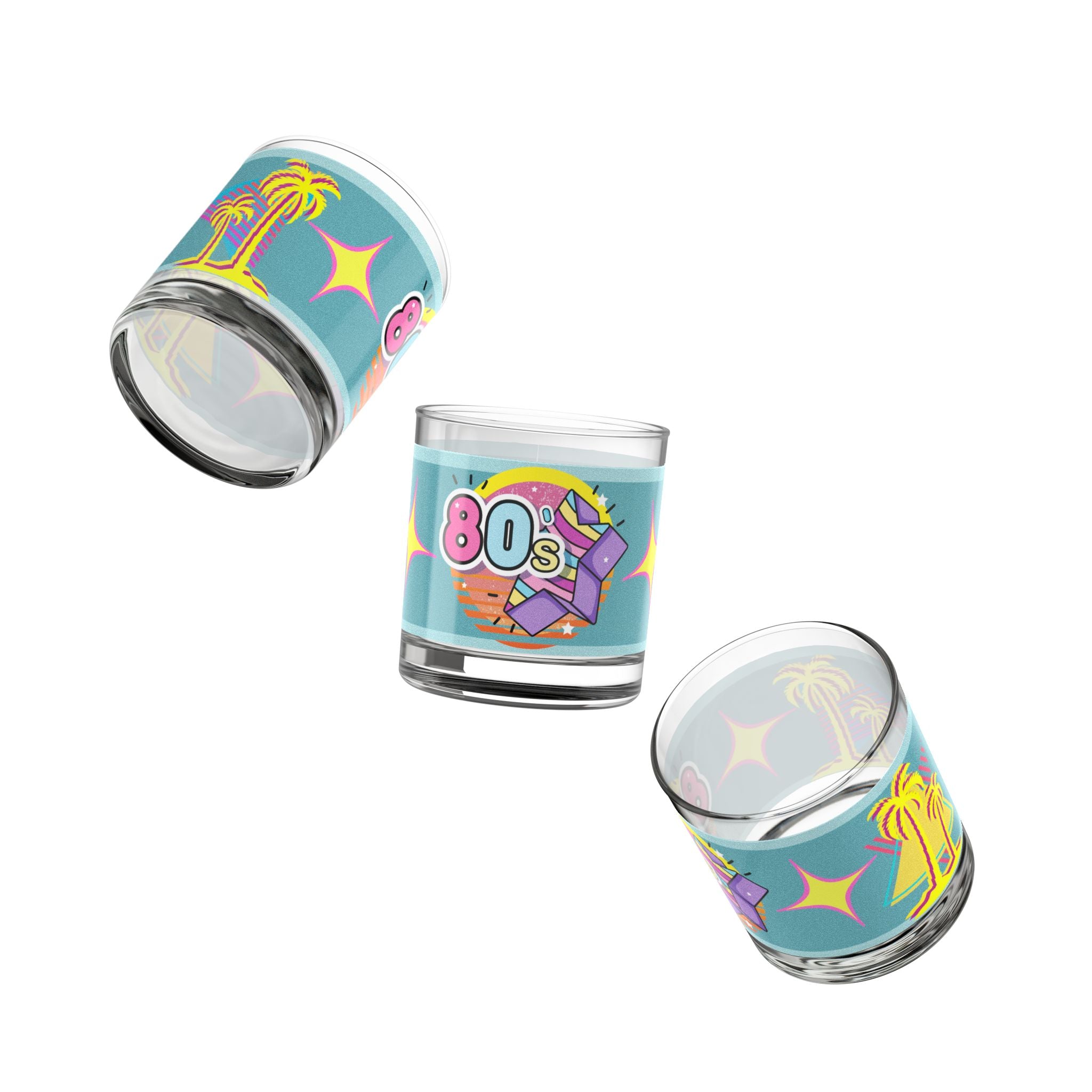 🌴🎉 80s Celebration Miami Palm Trees Glass 🌅✨
