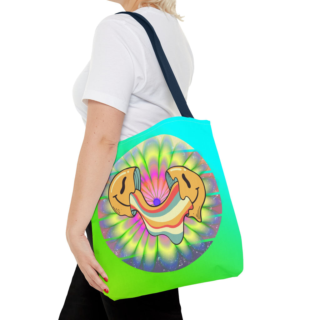 😊🌈 70s Trippy Psychedelic Smiley Tie-Dye Tote Bag ✨🍄