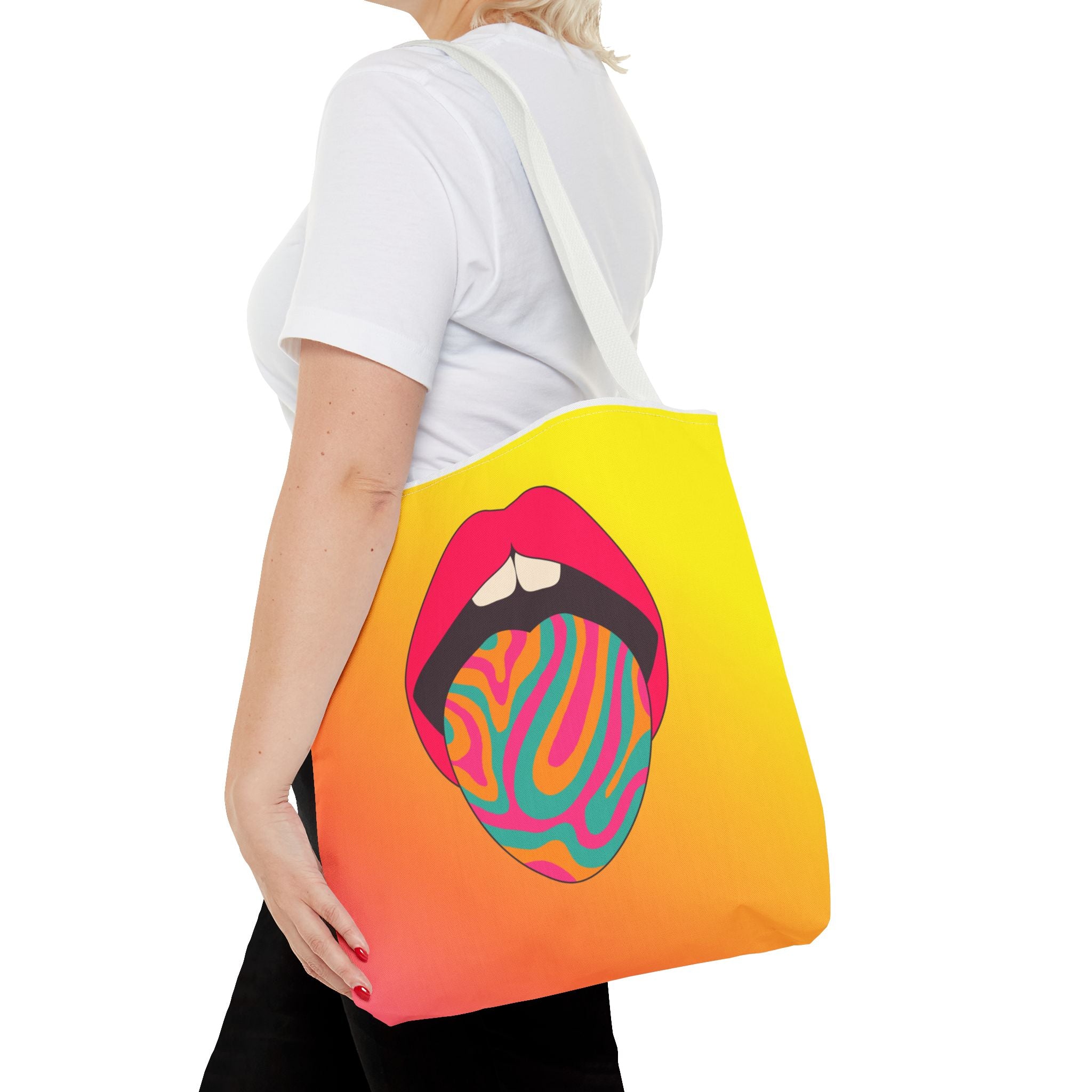 👄🌈 60s–70s Psychedelic Lips & Tongue Tote Bag ✨🍄