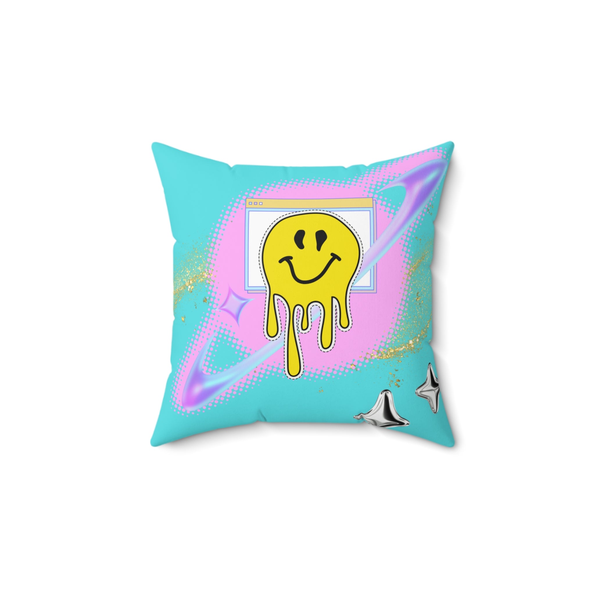 Y2K Cosmic Smiley Pillow 💿😊🌈