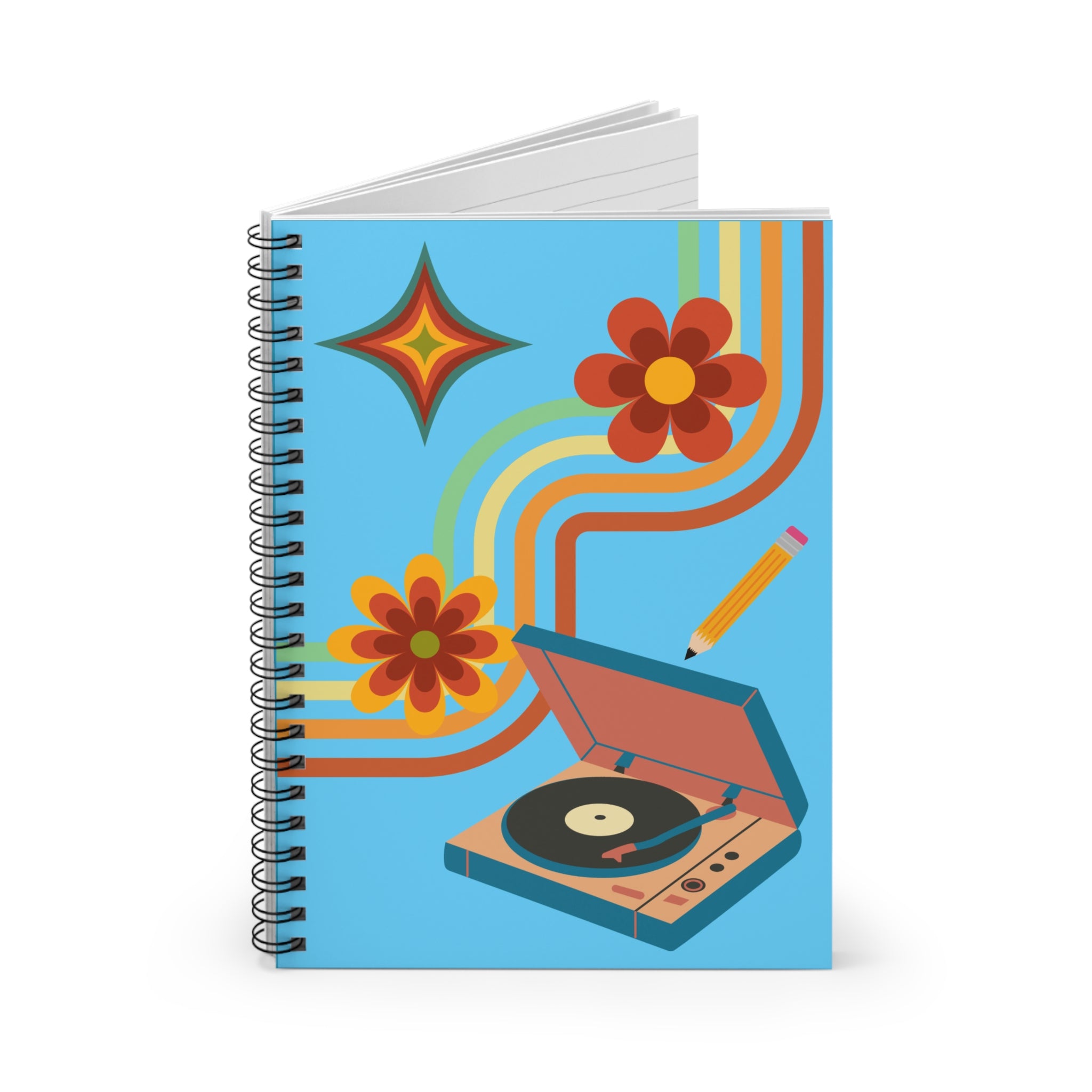 Retro Vibes Spiral Notebook | Music Lover Journal, Floral Design, Gift for Students, Stationery, Note Taking