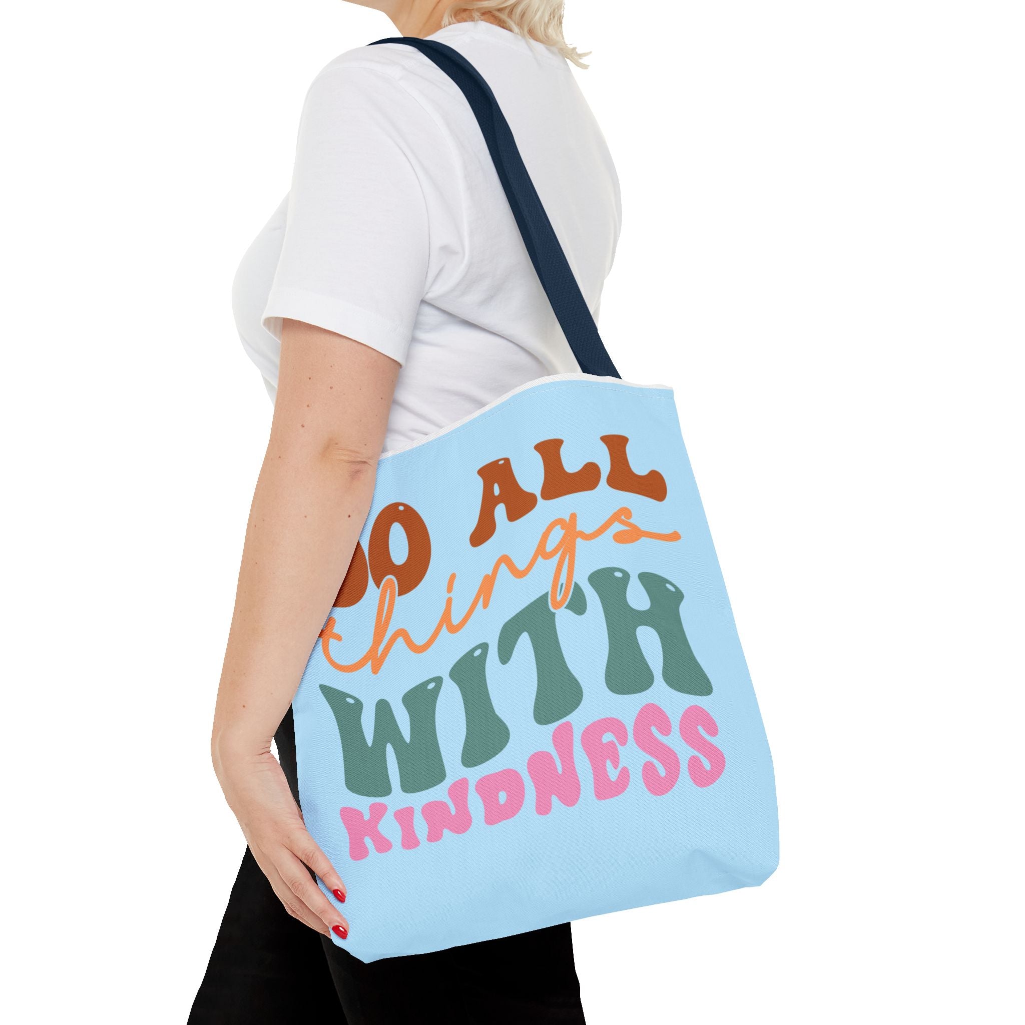 🌸 60s “Do All Things With Kindness” Retro Tote Bag – Baby Blue