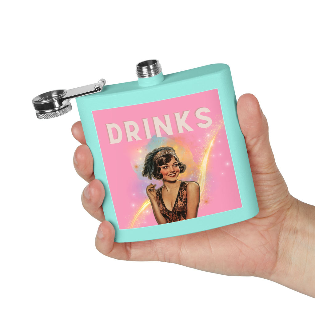 Drinks Pink Flapper Girl Flask