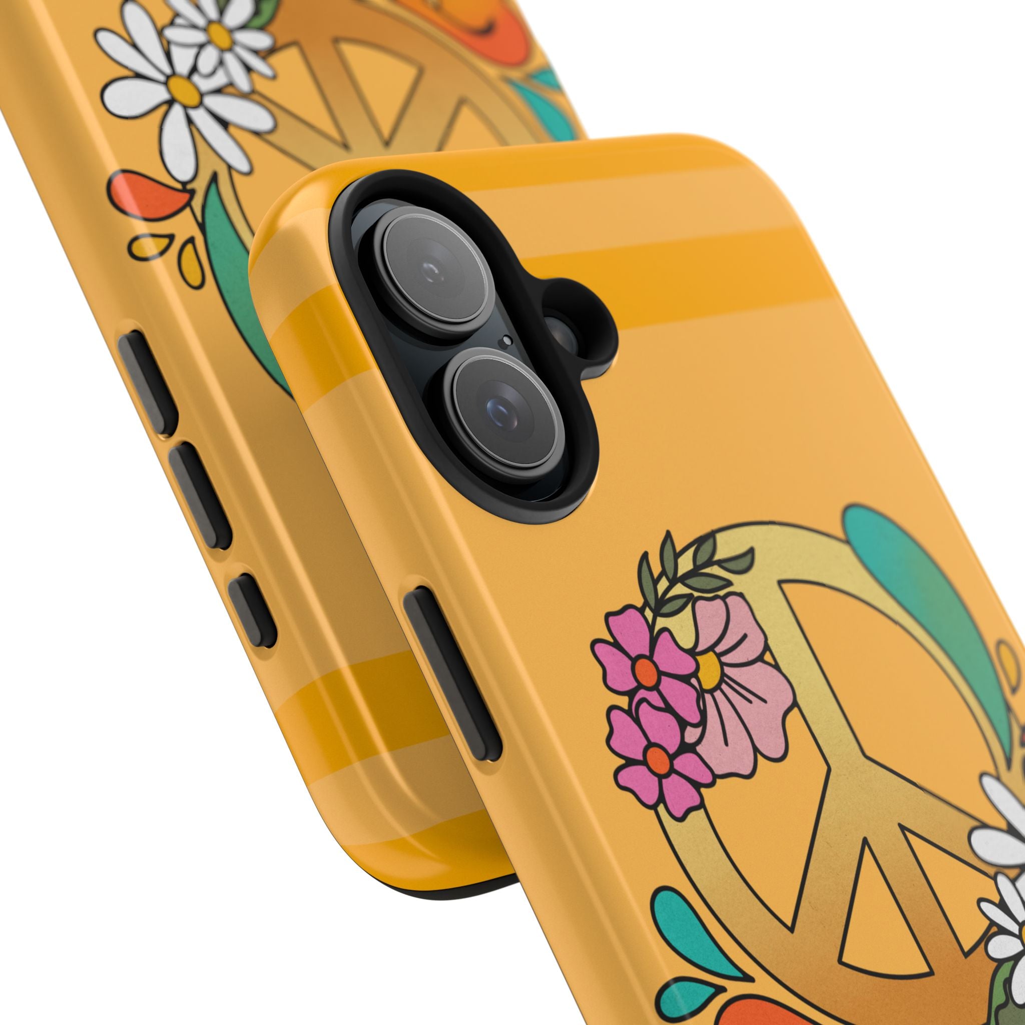 60s–70s Yellow Peace Sign Phone Case ✌️📱