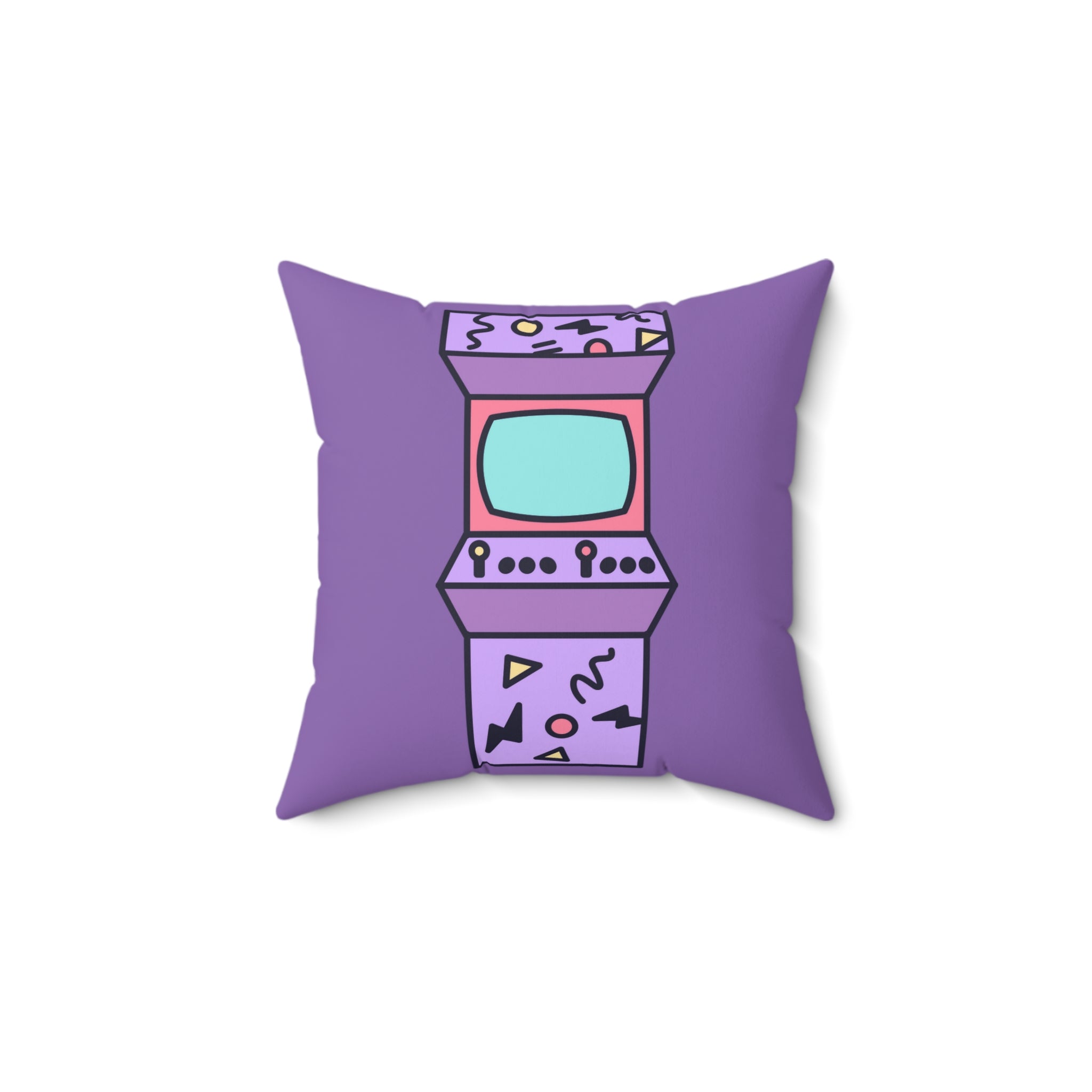 Square Pillow - Purple 80s Arcade Machine Retro Vibe Design