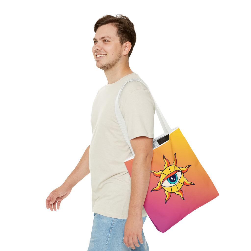 🌞👁️ 70s All-Seeing Eye Sun Design Tote Bag ✨🌿