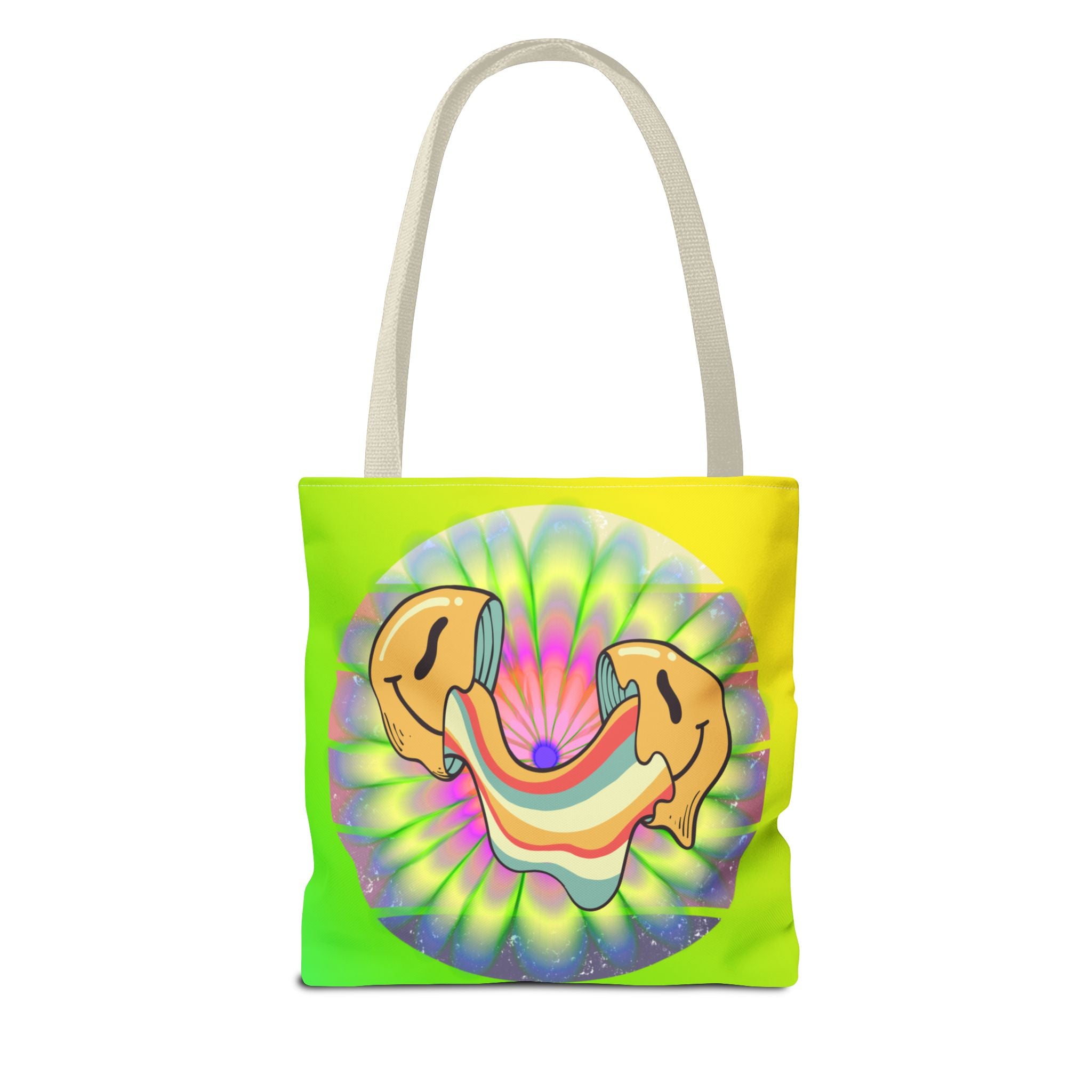 😊🌈 70s Trippy Psychedelic Smiley Tie-Dye Tote Bag ✨🍄