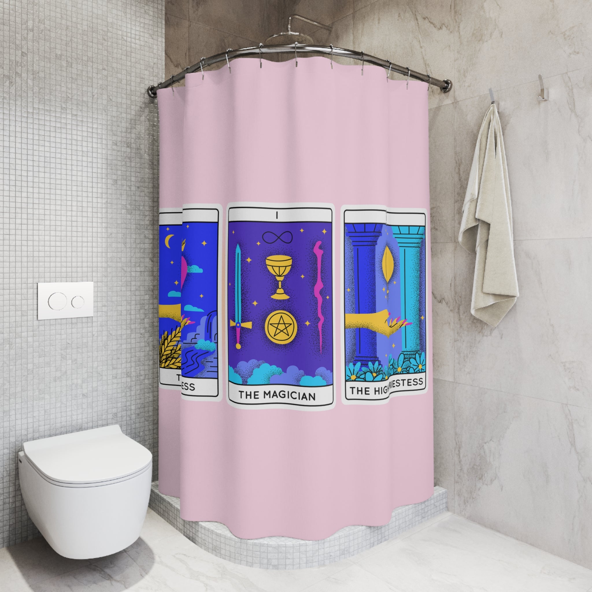 🔮✨ 90s-Y2K Tarot Card Shower Curtain – Empress & Magician Design 🌿🛁