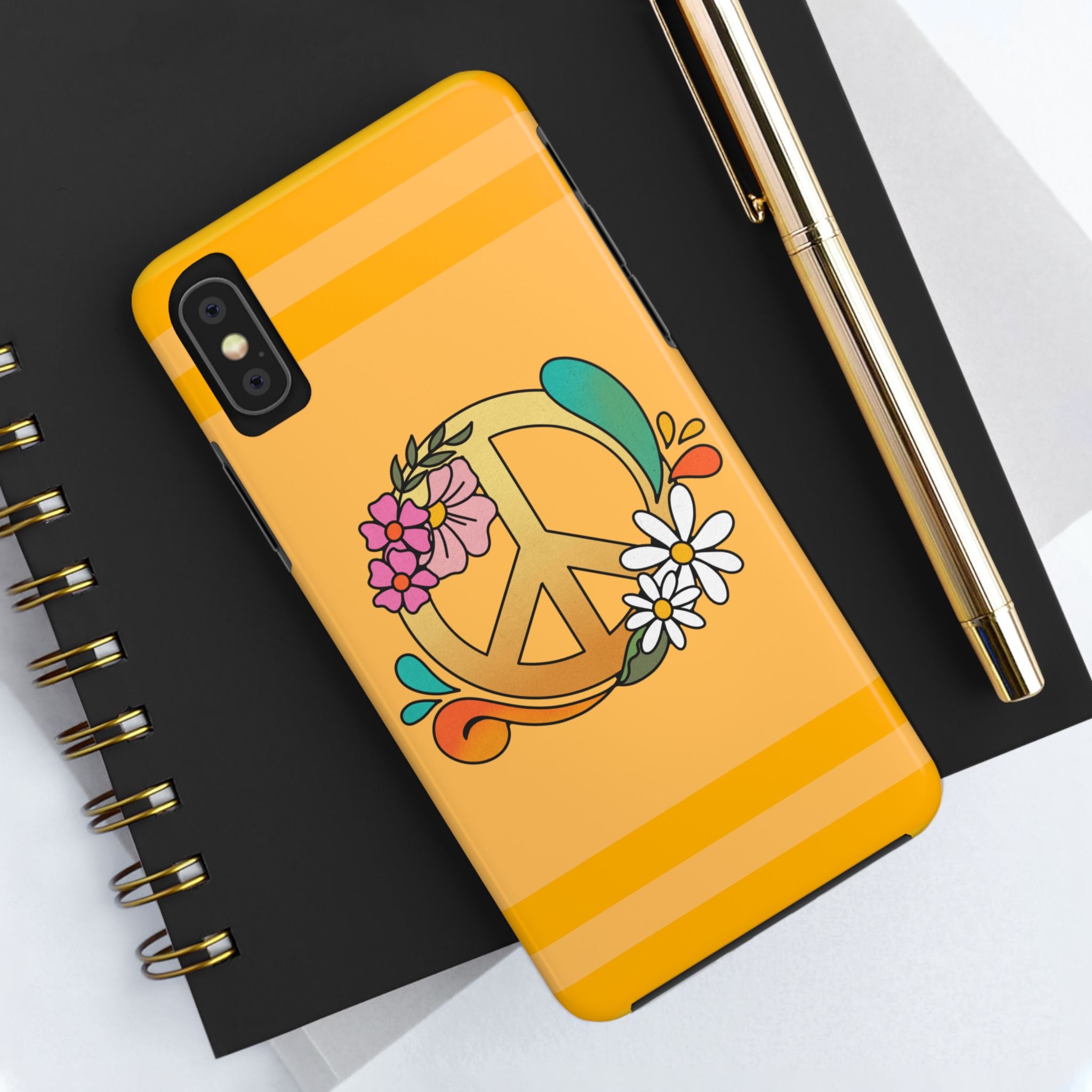 60s–70s Yellow Peace Sign Phone Case ✌️📱