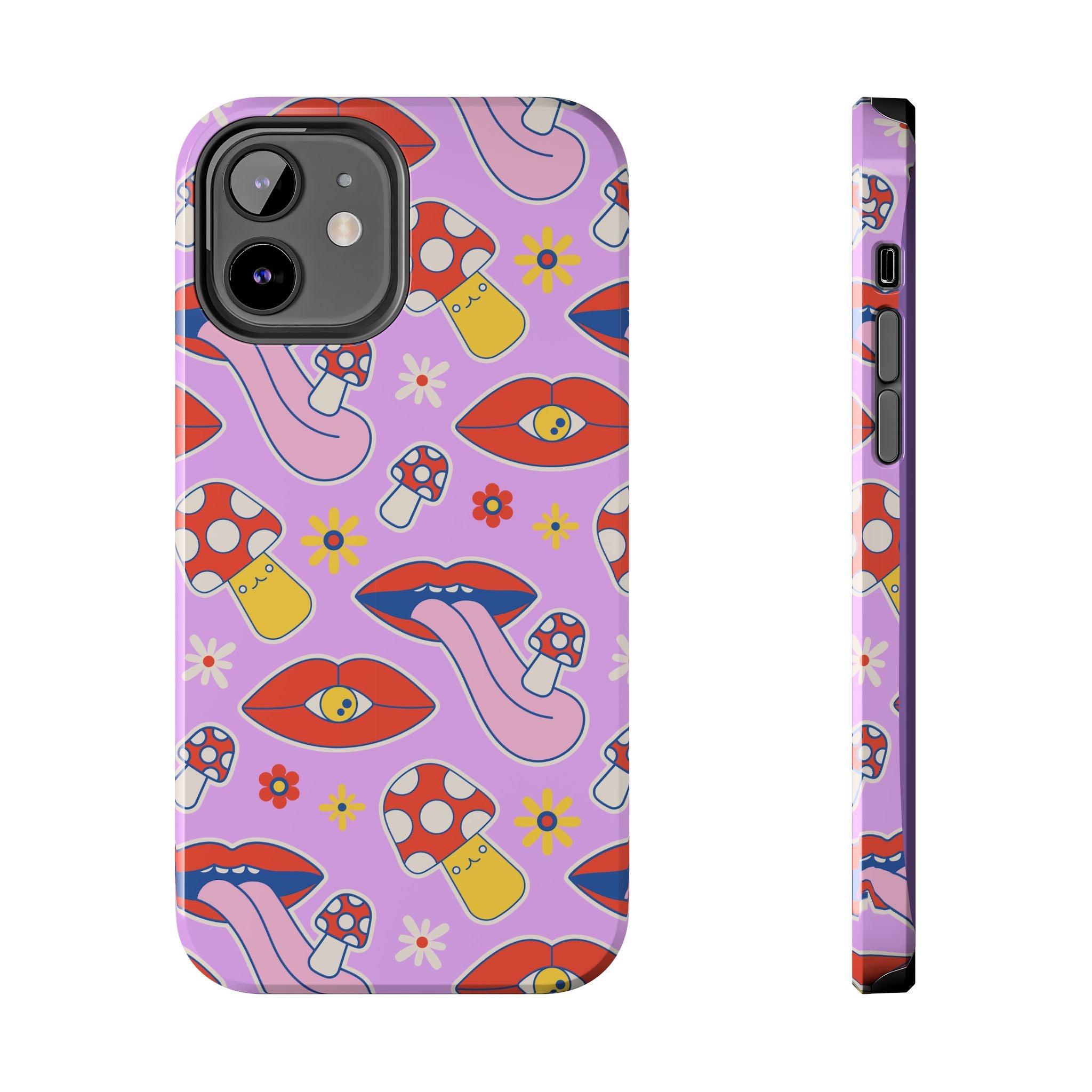 70s Lips Mushrooms Flower Power Purple Phone Case 💜🍄🌼