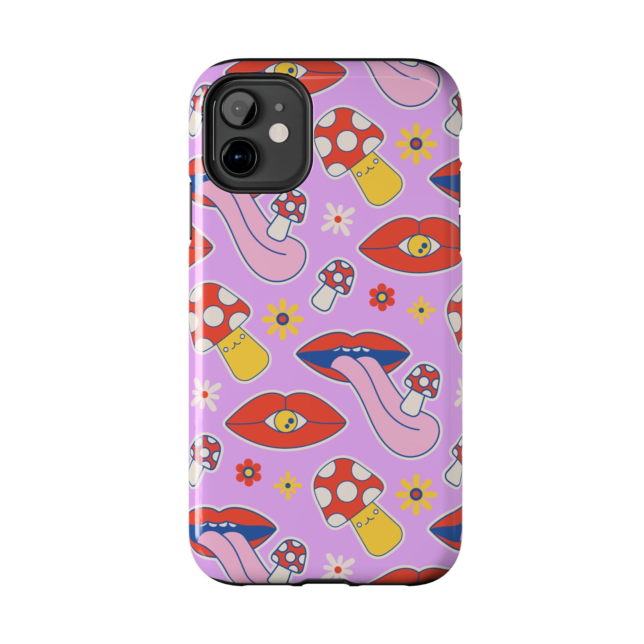 70s Lips Mushrooms Flower Power Purple Phone Case 💜🍄🌼