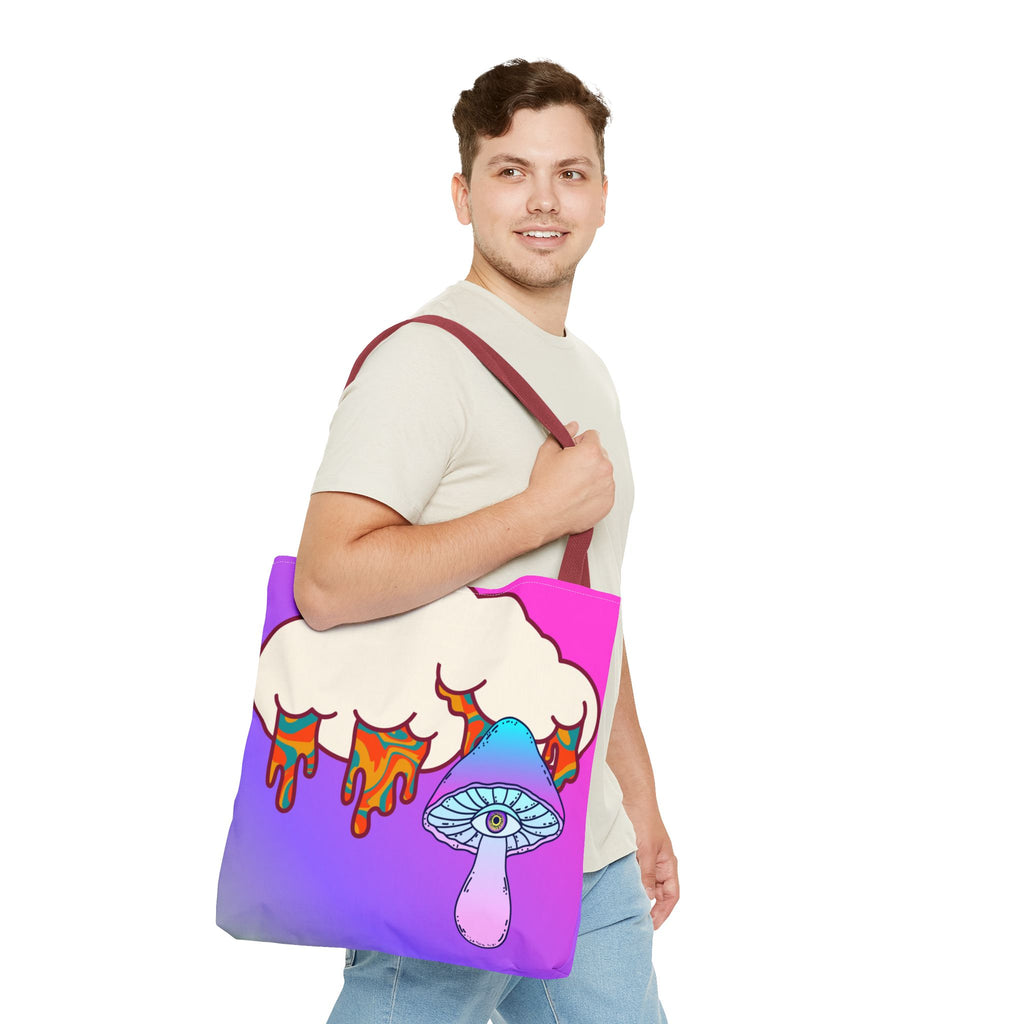 🍄☁️ 70s Trippy Cloud & Mushroom Tote Bag 🌈✨