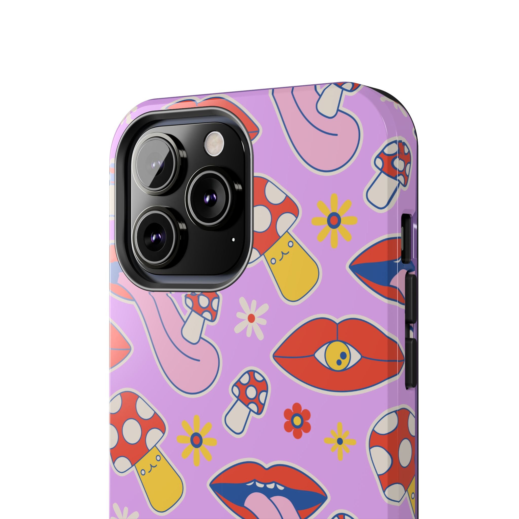 70s Lips Mushrooms Flower Power Purple Phone Case 💜🍄🌼