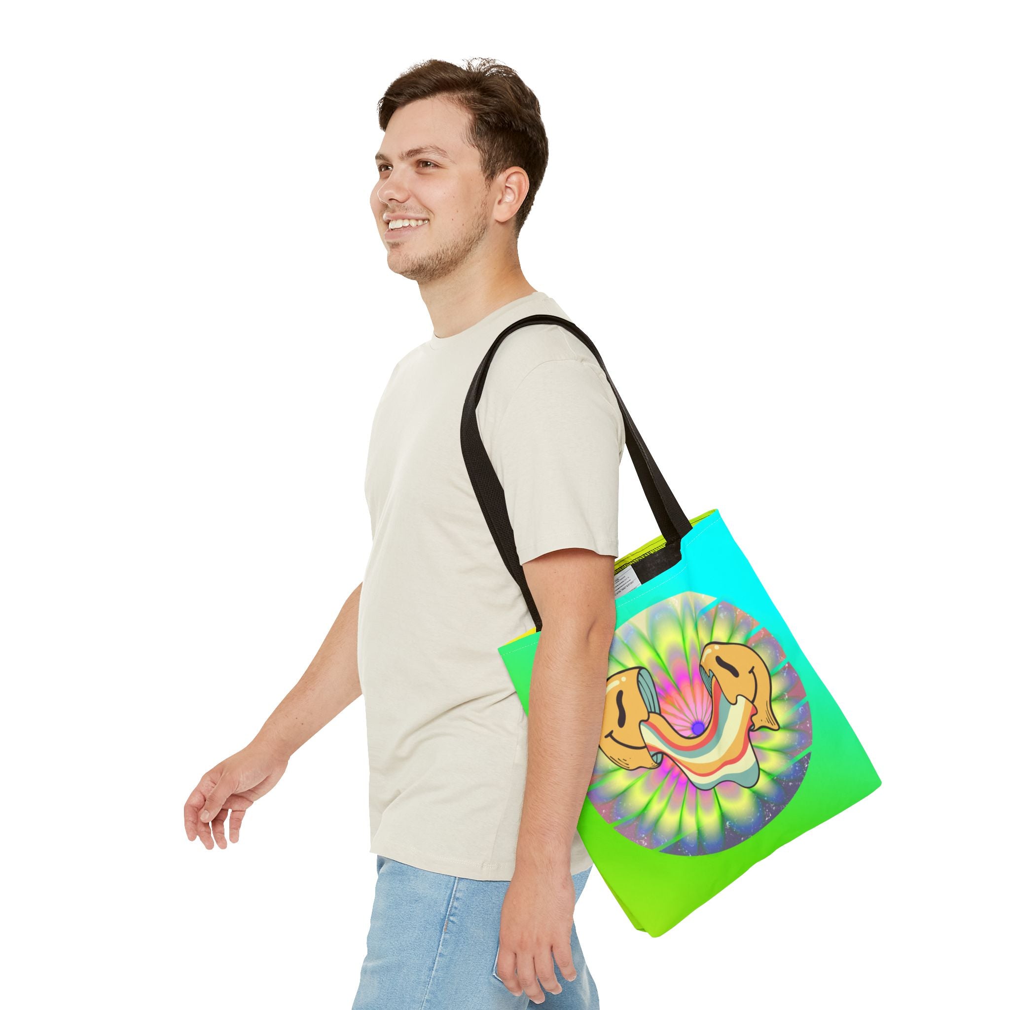 😊🌈 70s Trippy Psychedelic Smiley Tie-Dye Tote Bag ✨🍄