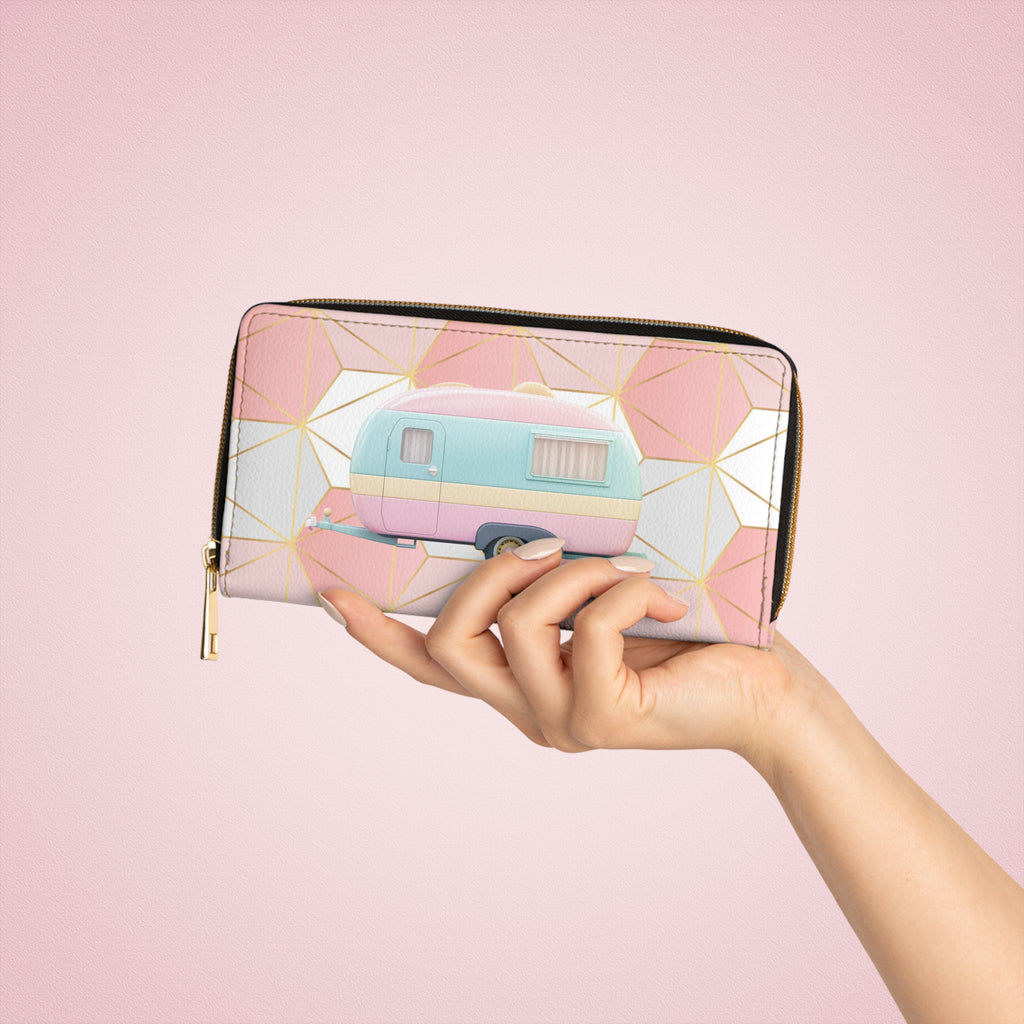 50s Pink & Rose Gold “Gone Camping” Wallet 🌸✨🏕️