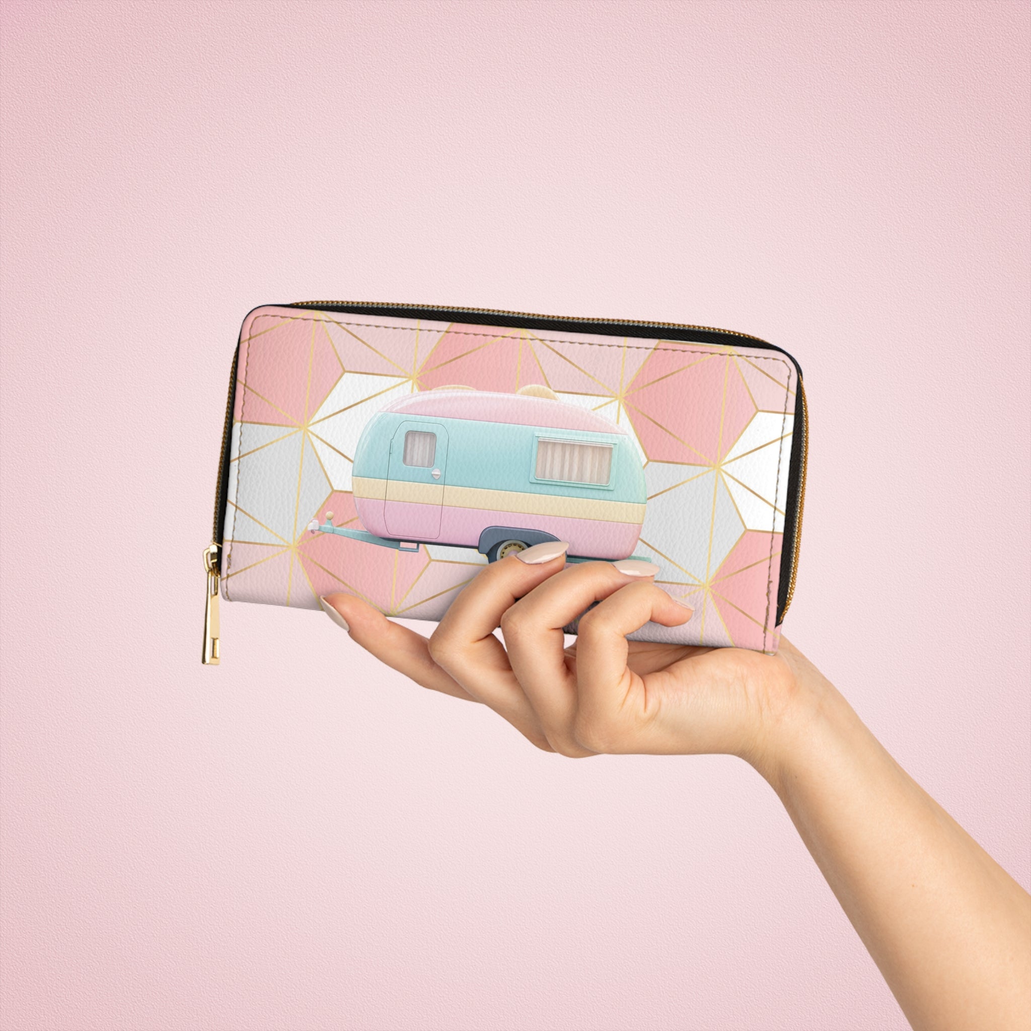 50s Pink & Rose Gold “Gone Camping” Wallet 🌸✨🏕️