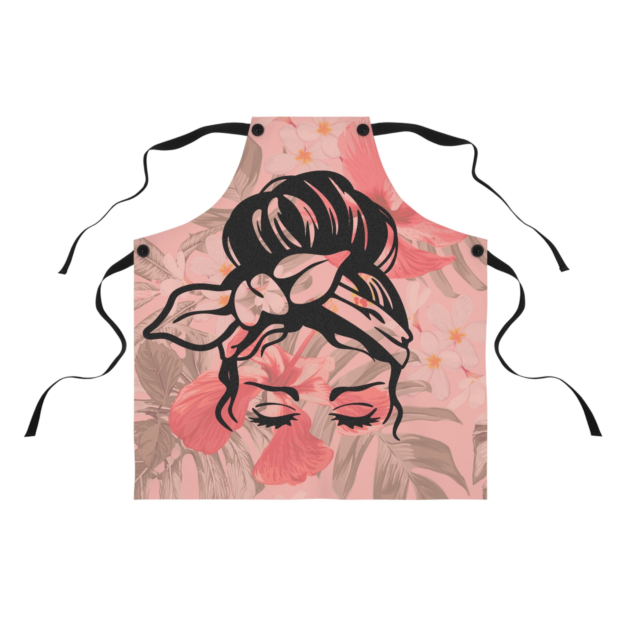 💖🌸 Vintage Woman Pink & Peach Floral Apron 🌷👩‍🍳