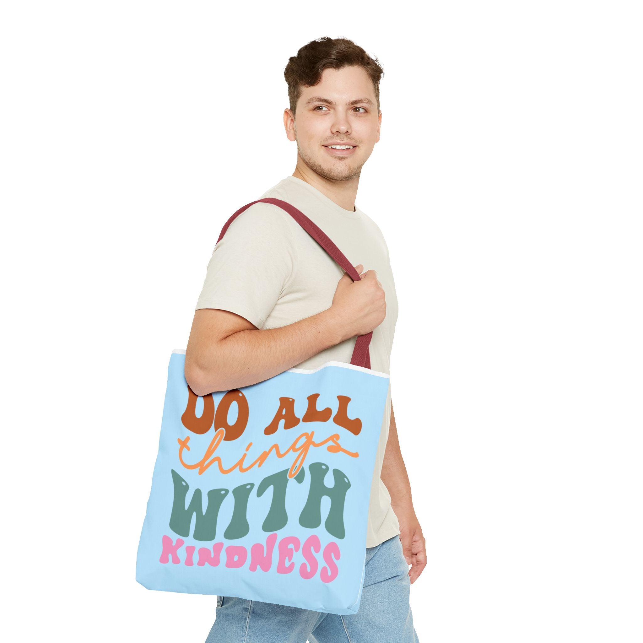 🌸 60s “Do All Things With Kindness” Retro Tote Bag – Baby Blue