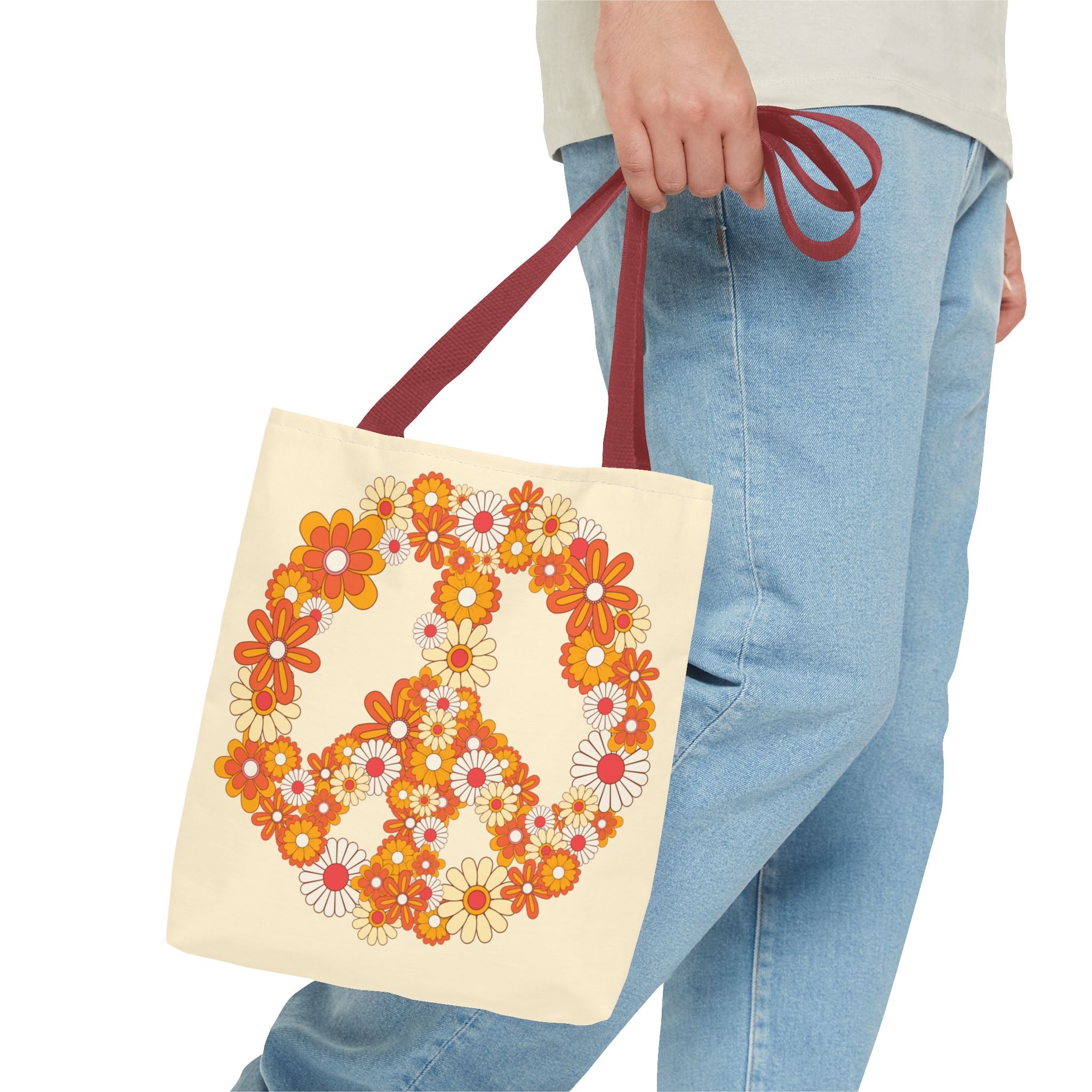 ✌️ 70s Floral Hippie Peace Sign Tote Bag