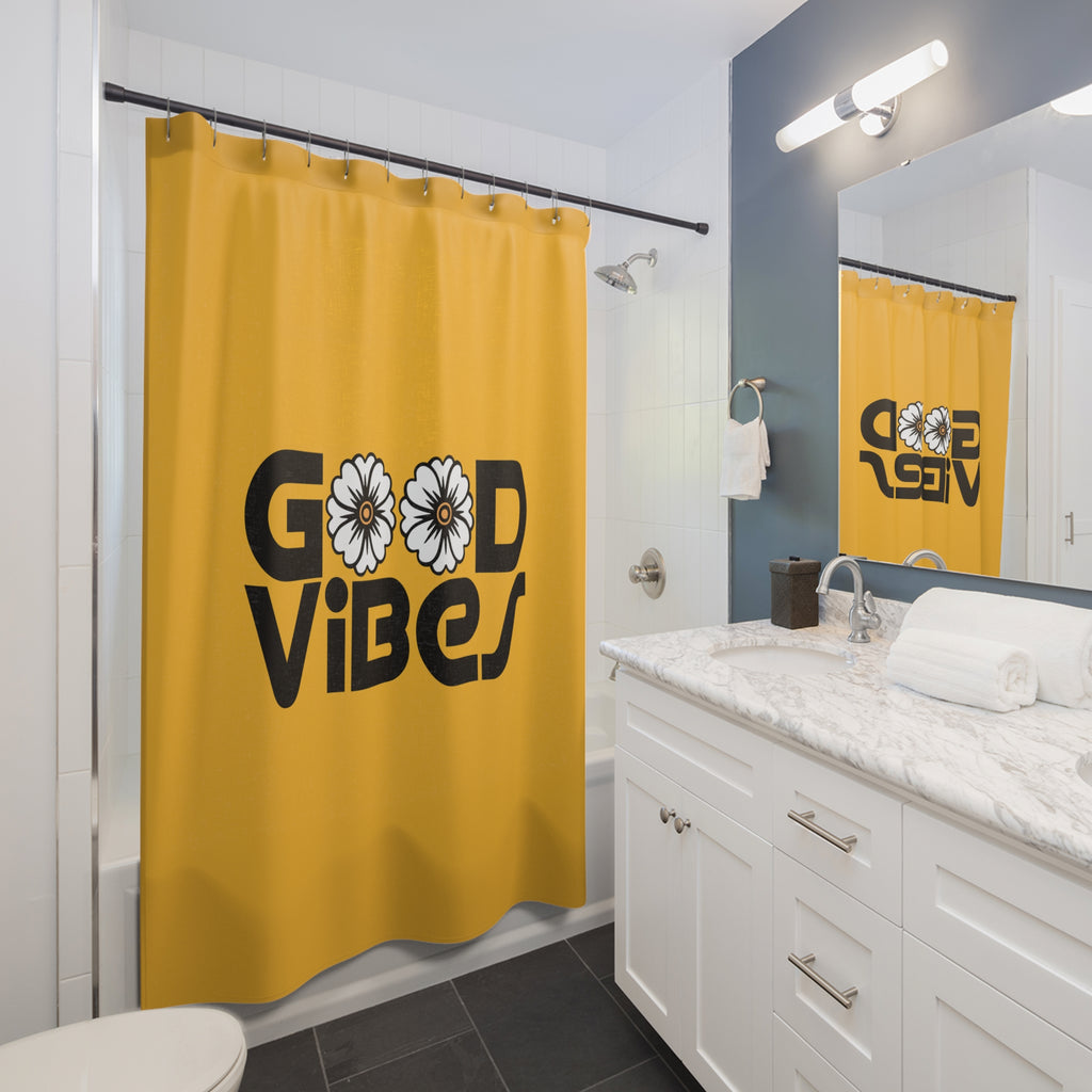 🌼 Yellow Good Vibes Funky Shower Curtain