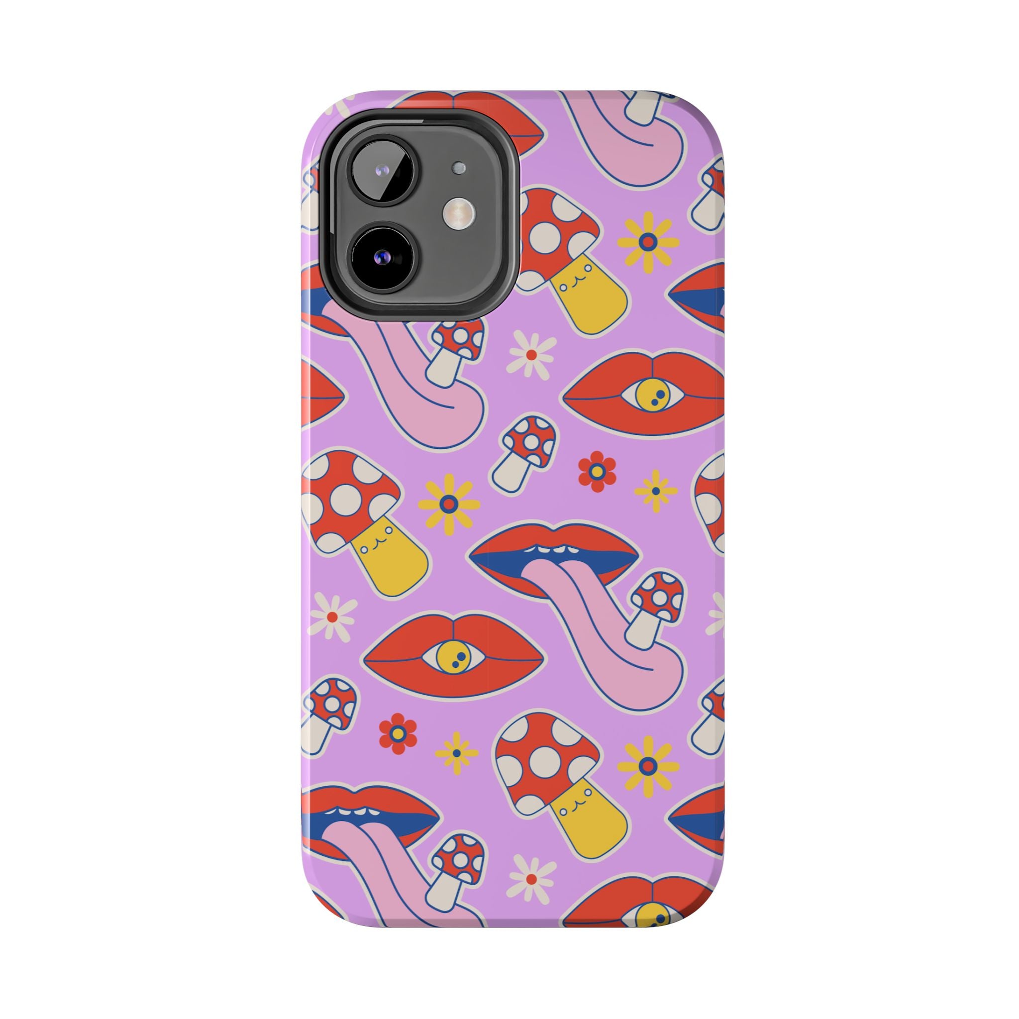 70s Lips Mushrooms Flower Power Purple Phone Case 💜🍄🌼