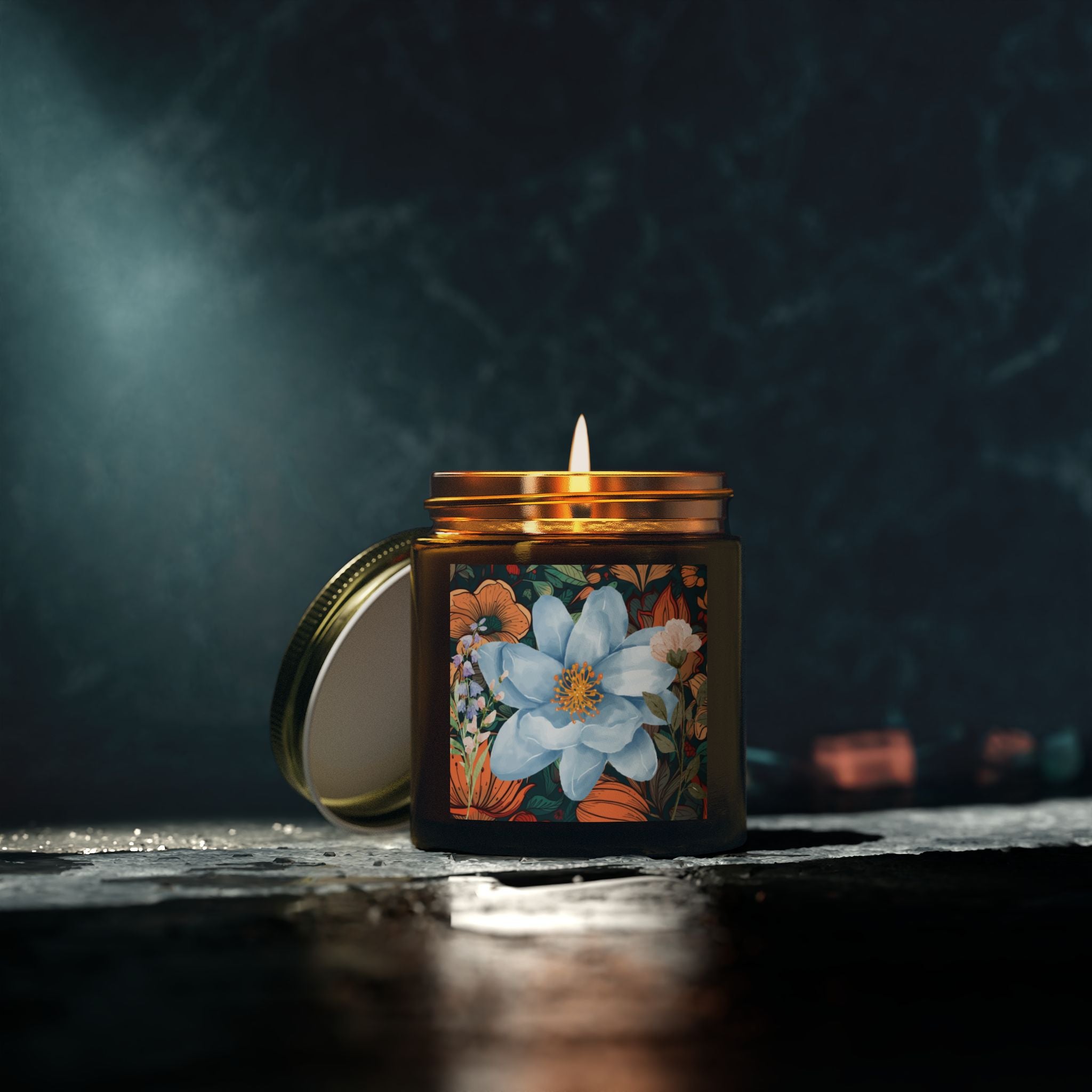 Blue Green Florals Candle 💙🌿🕯️