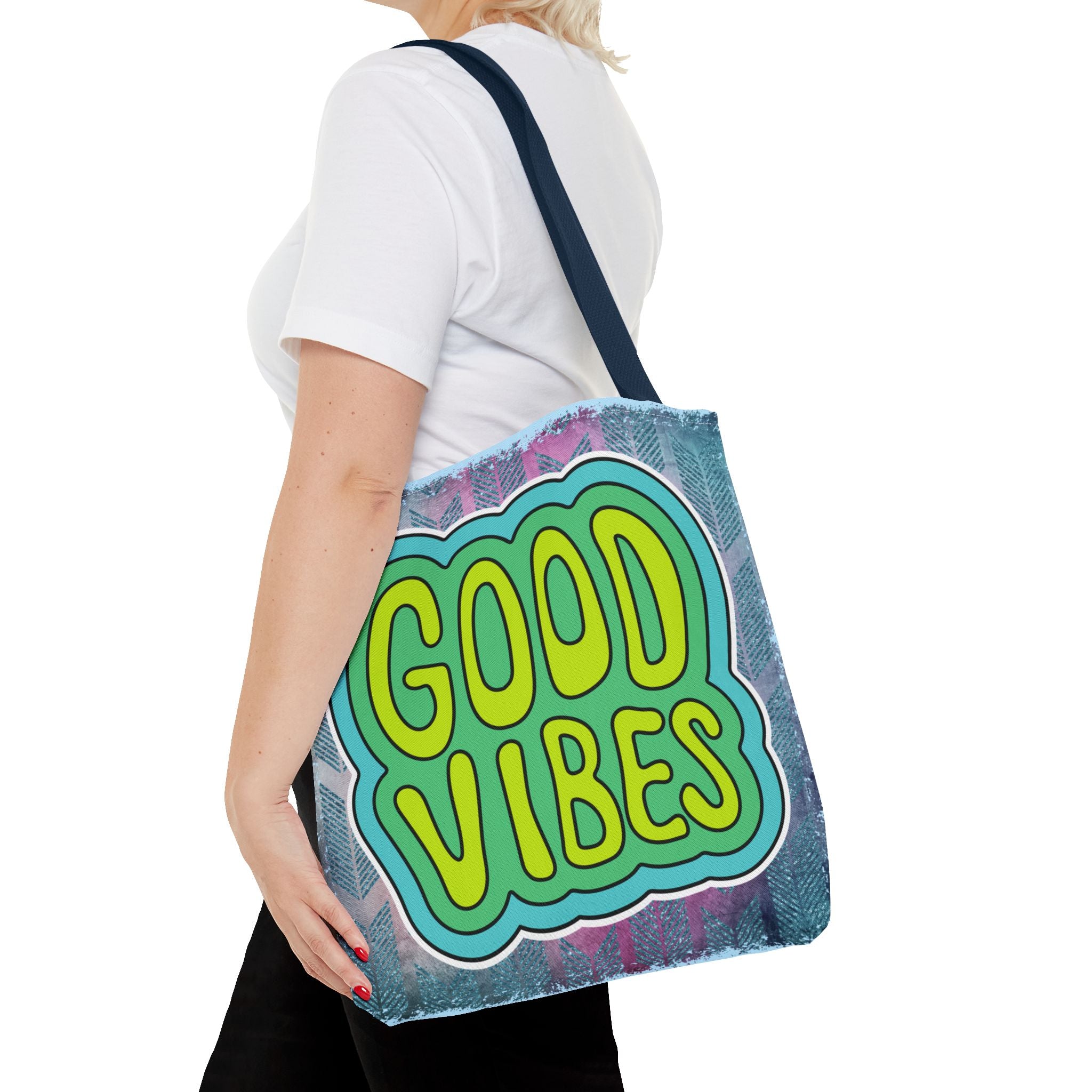 💚 70s Good Vibes Green & Blue Retro Throwback Tote Bag