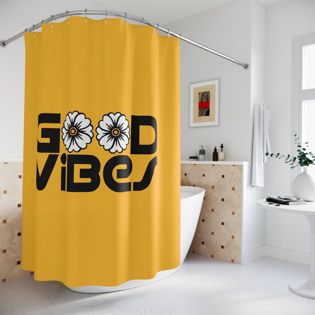 🌼 Yellow Good Vibes Funky Shower Curtain