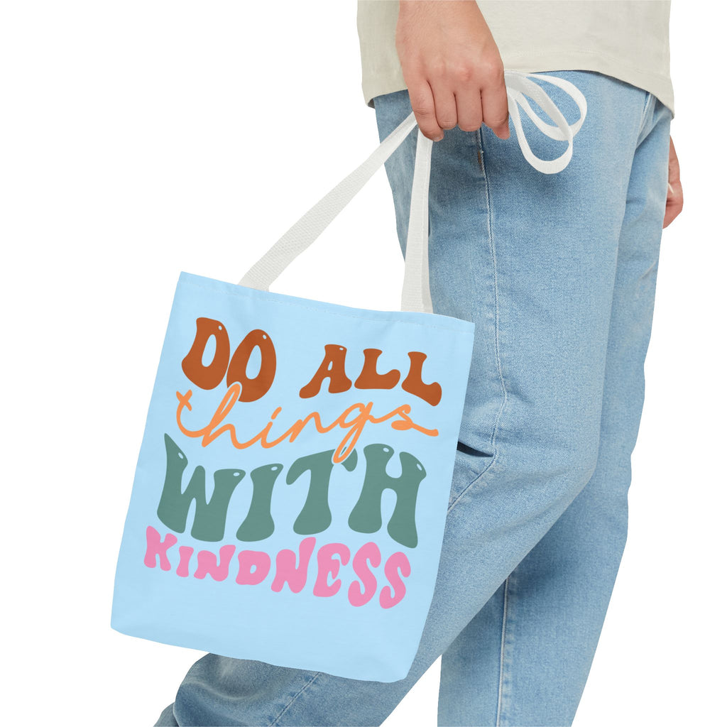 🌸 60s “Do All Things With Kindness” Retro Tote Bag – Baby Blue