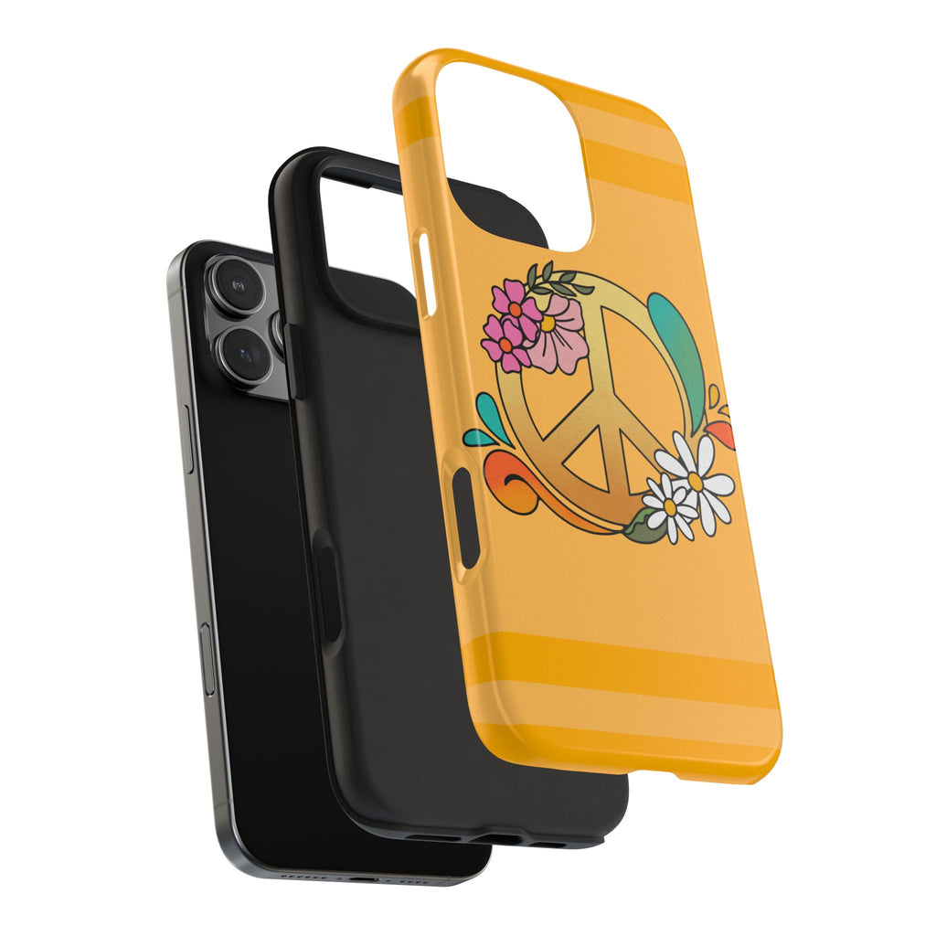 60s–70s Yellow Peace Sign Phone Case ✌️📱