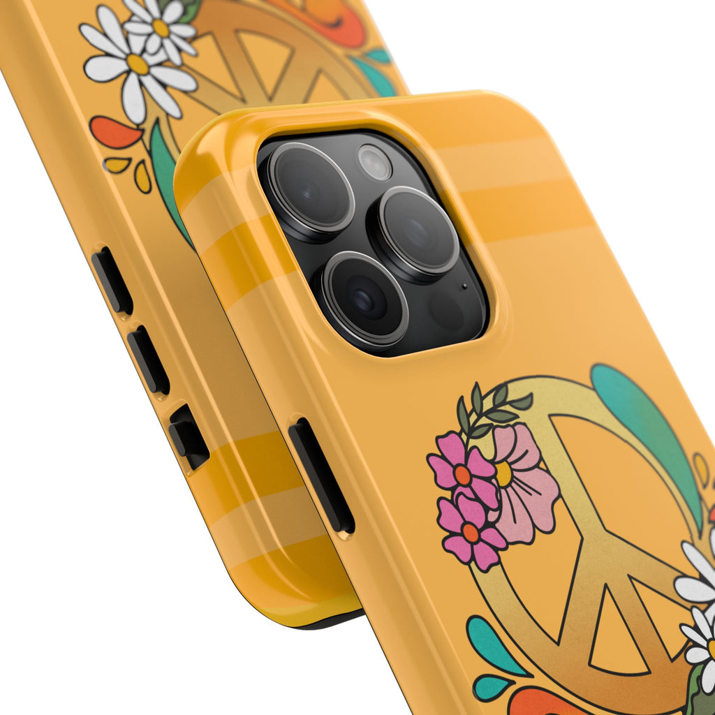 60s–70s Yellow Peace Sign Phone Case ✌️📱